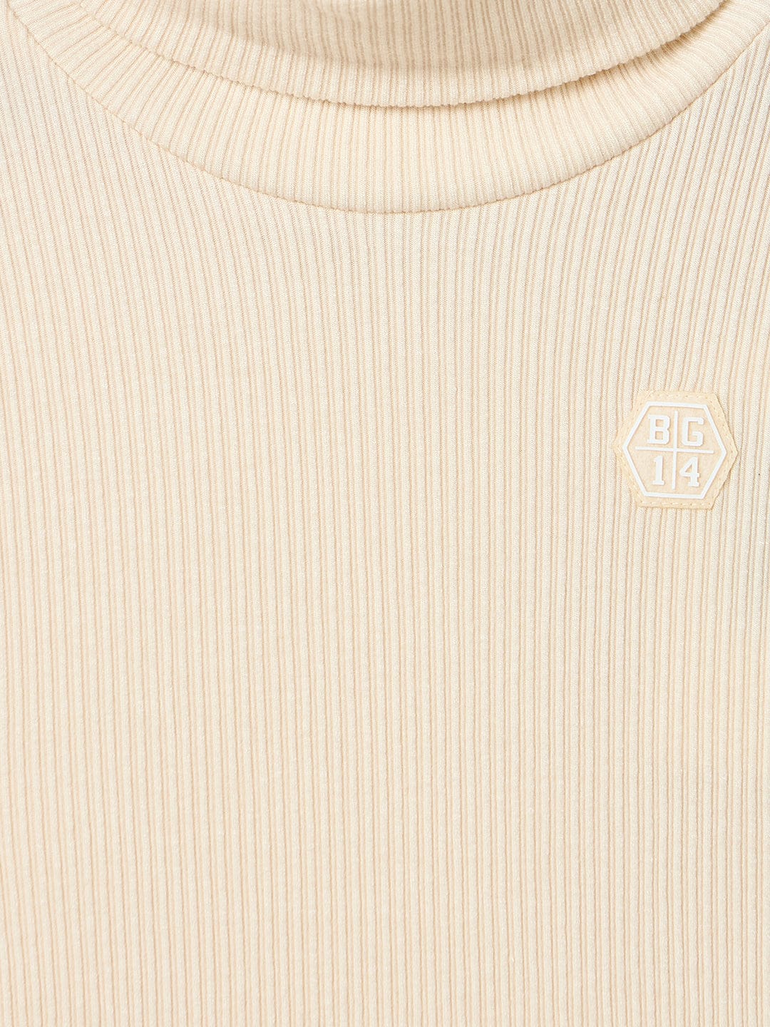 BLUE GIRAFFE Boys Beige Textured High Neck T-Shirt