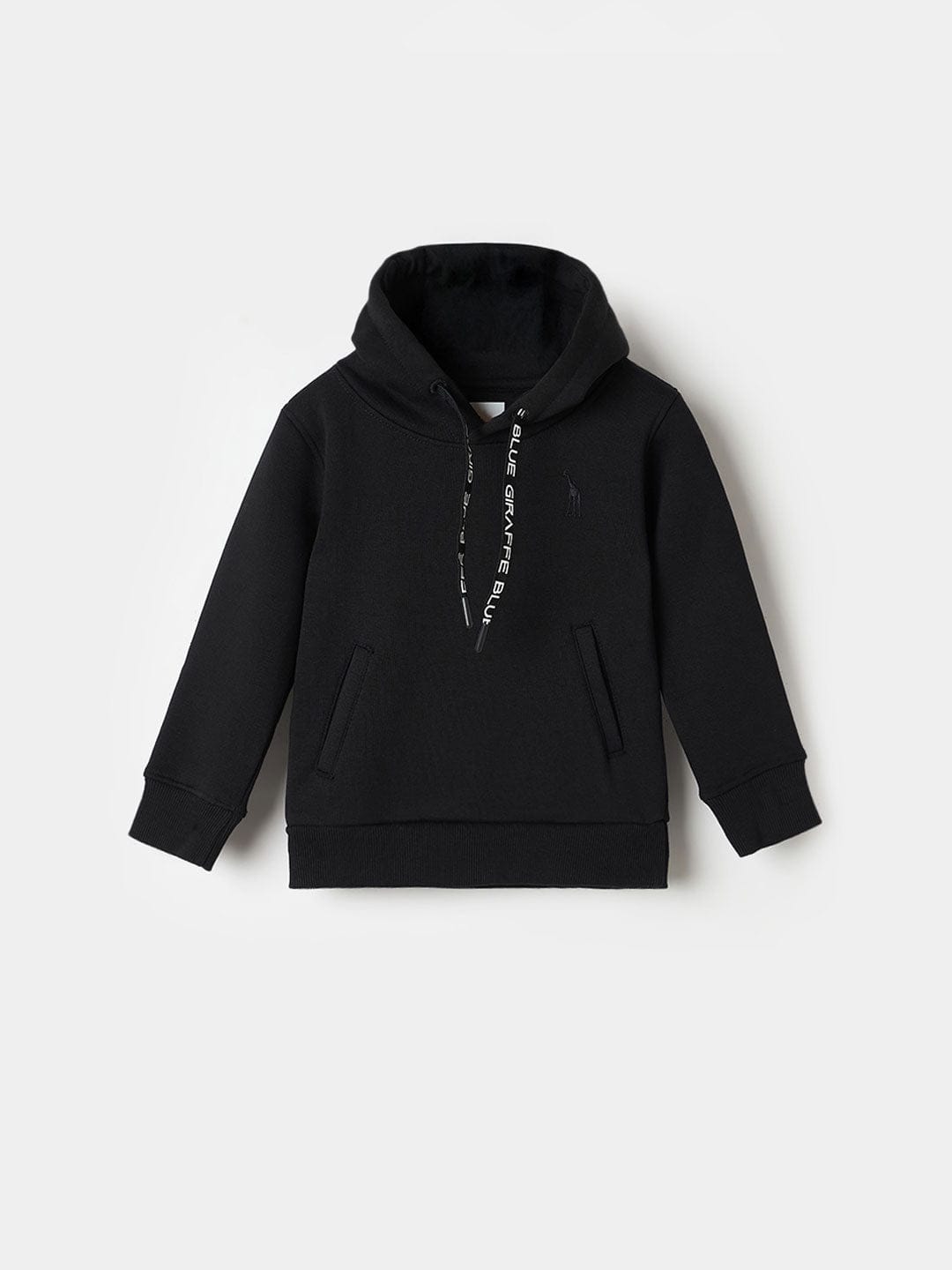 BLUE GIRAFFE Boys Black Solid Hoodie
