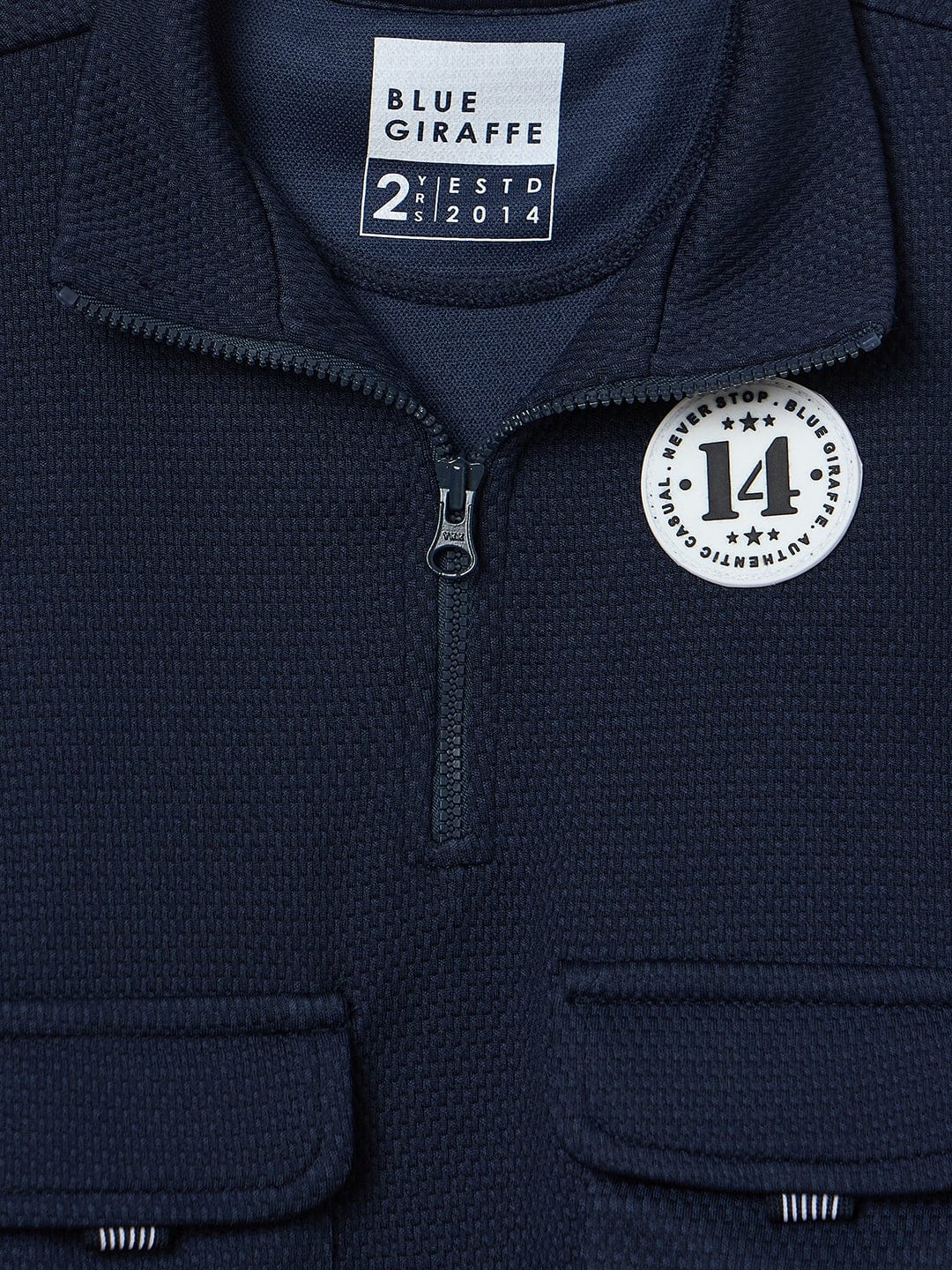 BLUE GIRAFFE Boys Navy Blue Badges And Embroidery Solid Sweatshirt