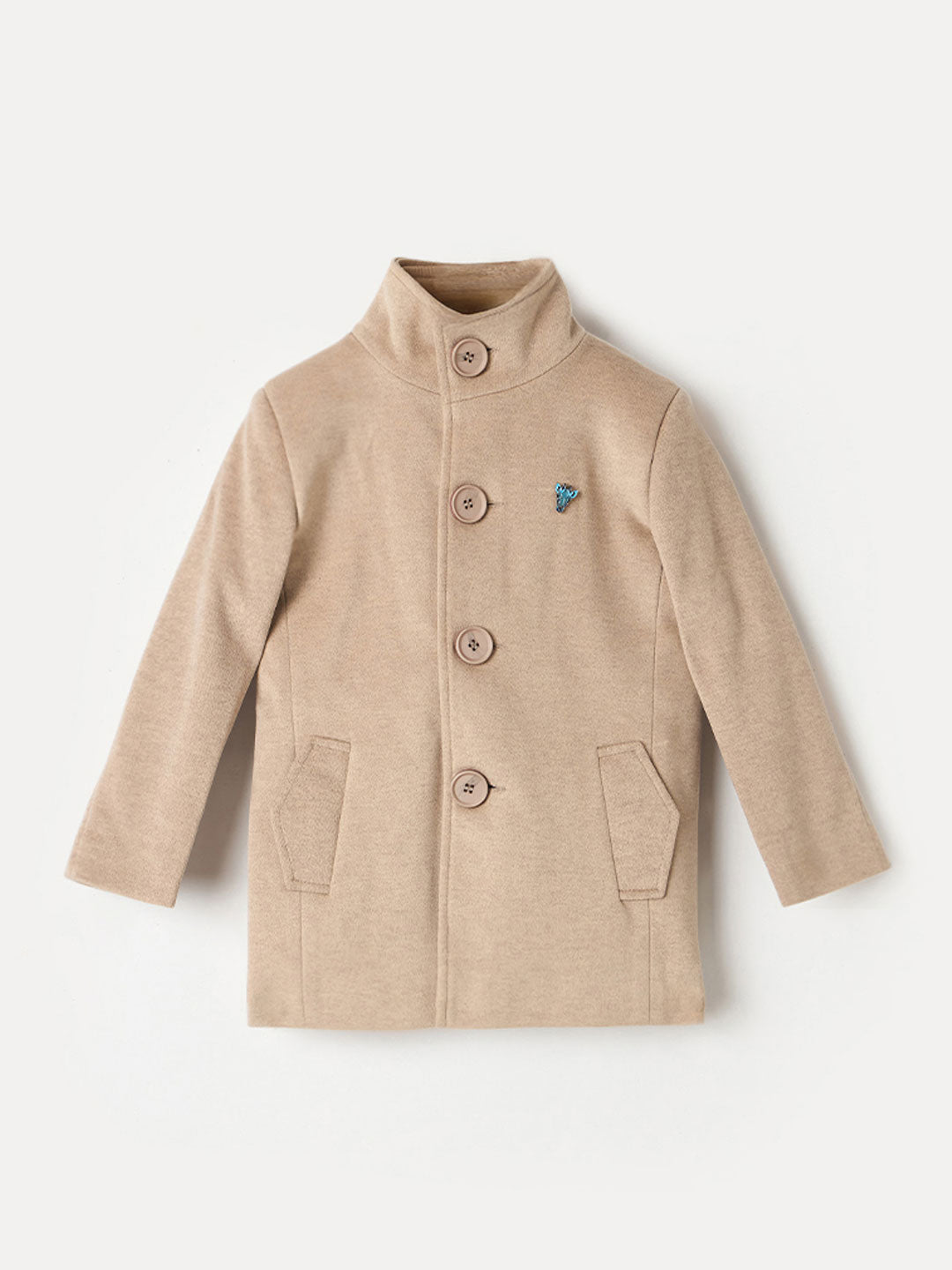 BLUE GIRAFFE Boys Beige Solid Overcoat