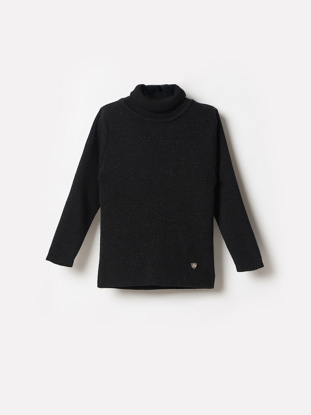 Blue Giraffe Girls Black Solid Crew Neck Sweater