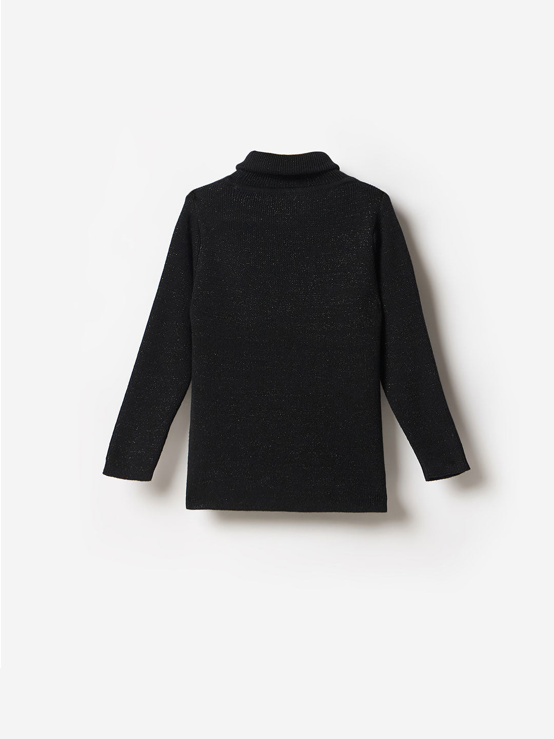 Blue Giraffe Girls Black Solid Crew Neck Sweater