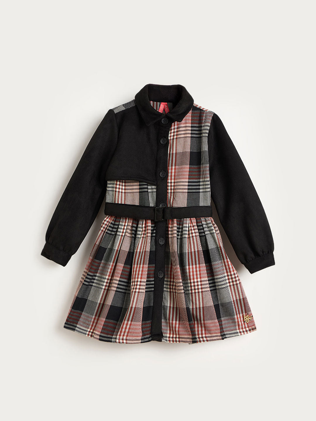 Blue Giraffe Girls Multicolor Check Collared Dress