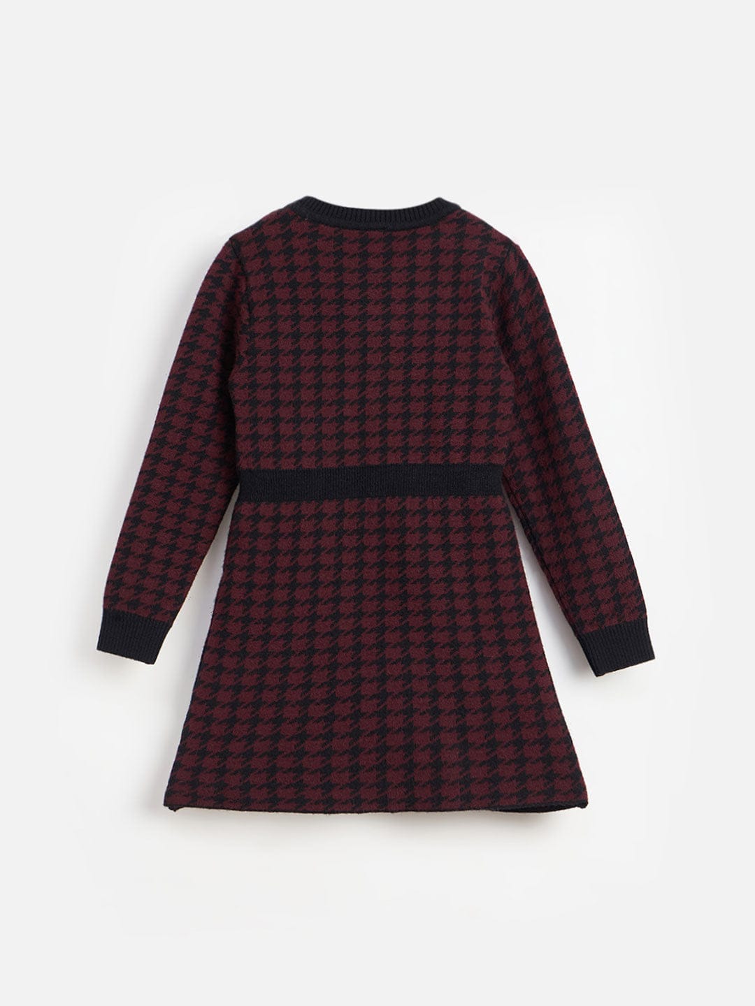 Blue Giraffe Girls Maroon Textured Round Neck Dress