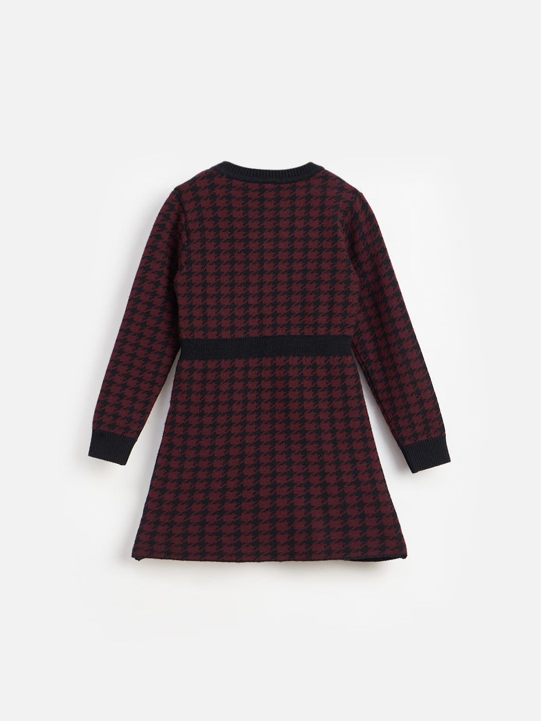 Blue Giraffe Girls Maroon Textured Round Neck Dress