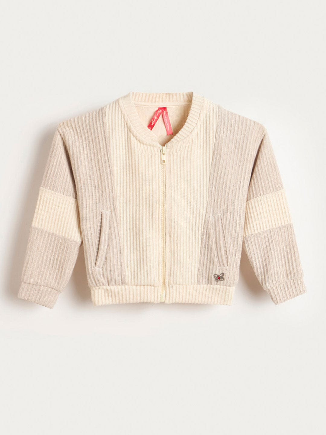 BLUE GIRAFFE Girls Beige Solid Sweatshirt