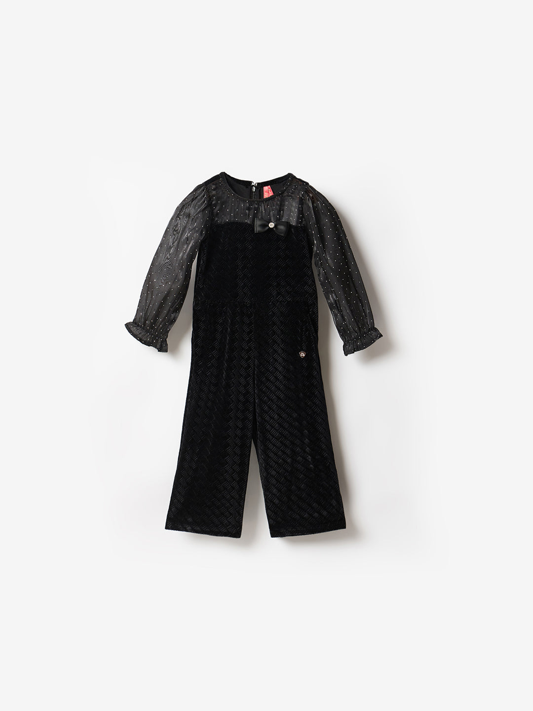 Blue Giraffe Girls Black Solid Round Neck Jumpsuit