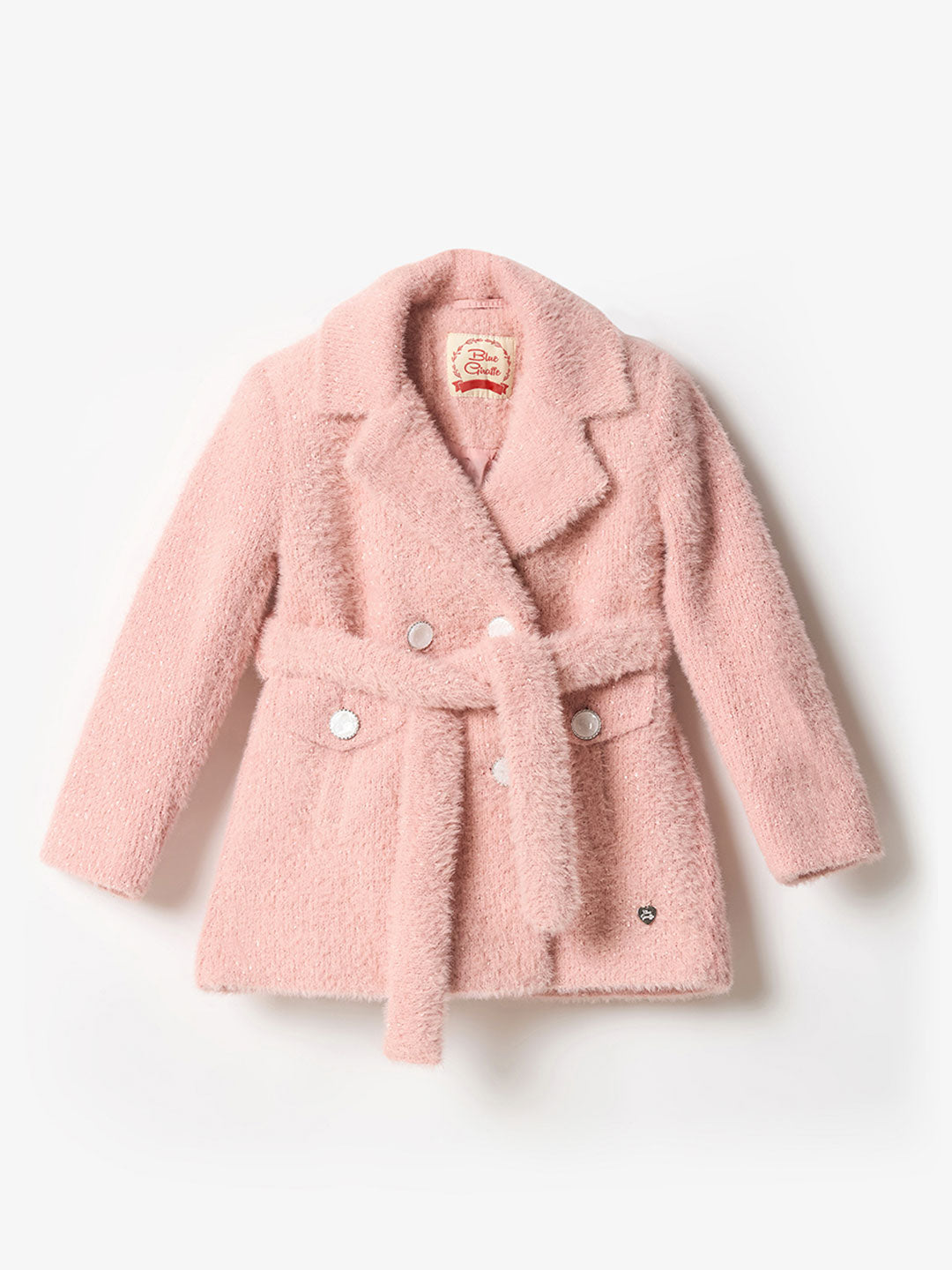 Blue Giraffe Girls Pink Solid Collar Overcoat