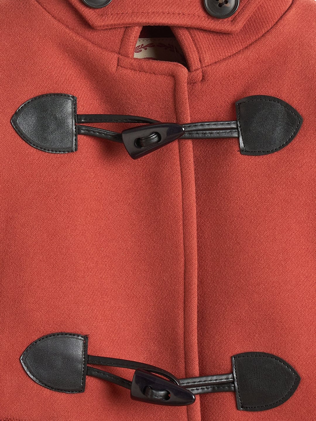 Blue Giraffe Girls Rust Red Solid Stand Collar Jacket