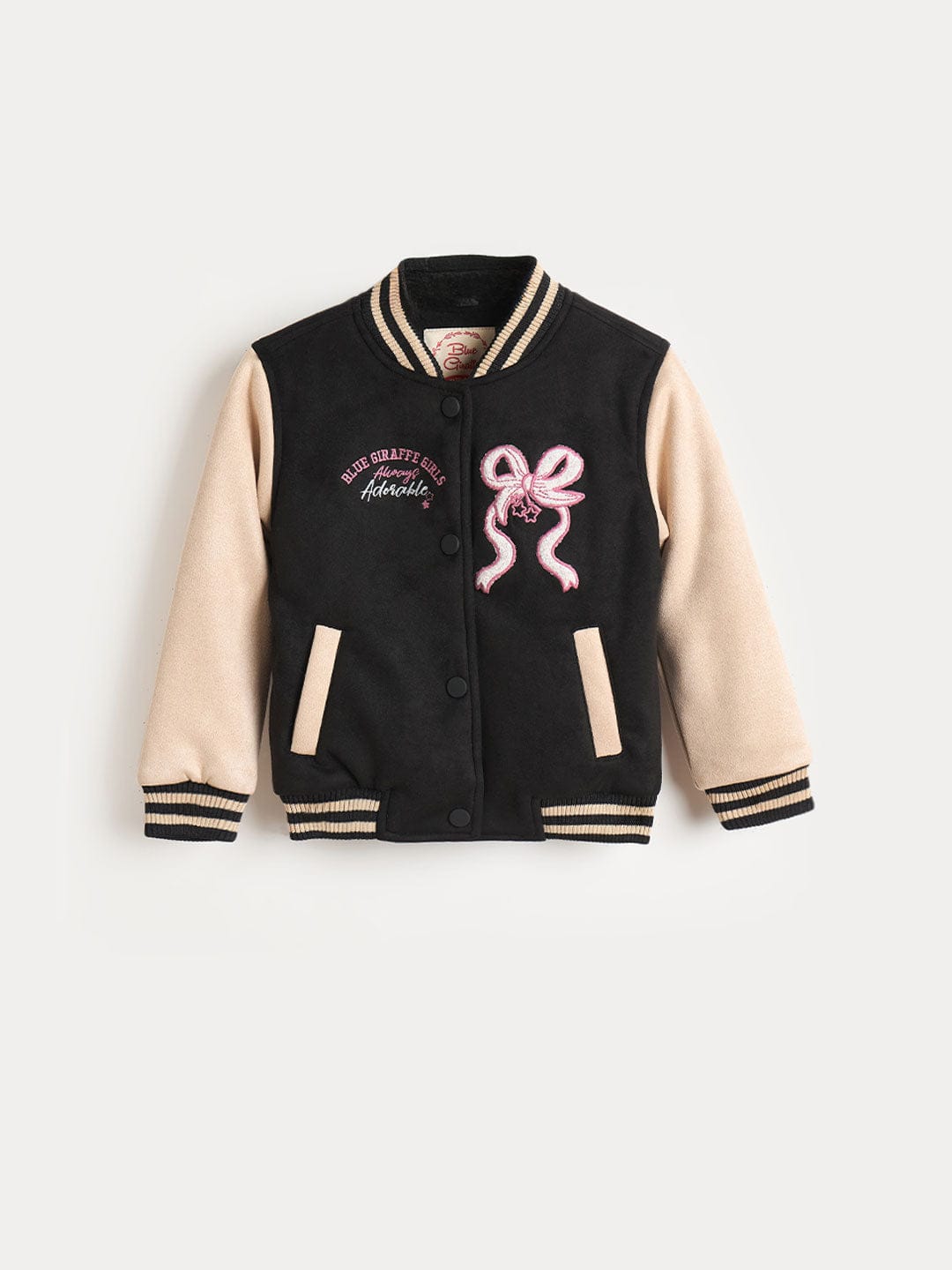 Blue Giraffe Girls Blue Solid Stand Collar Jacket