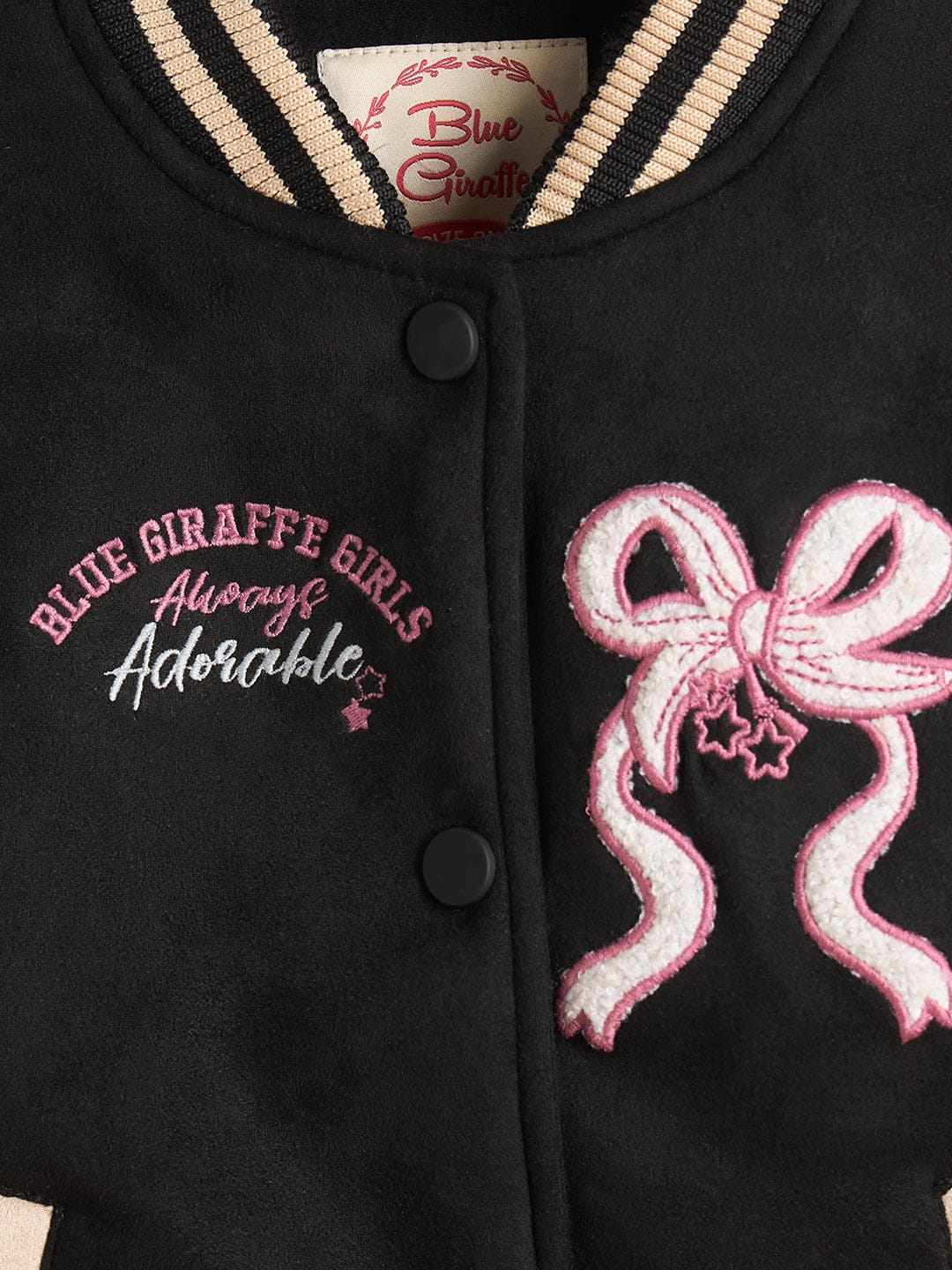 Blue Giraffe Girls Blue Solid Stand Collar Jacket