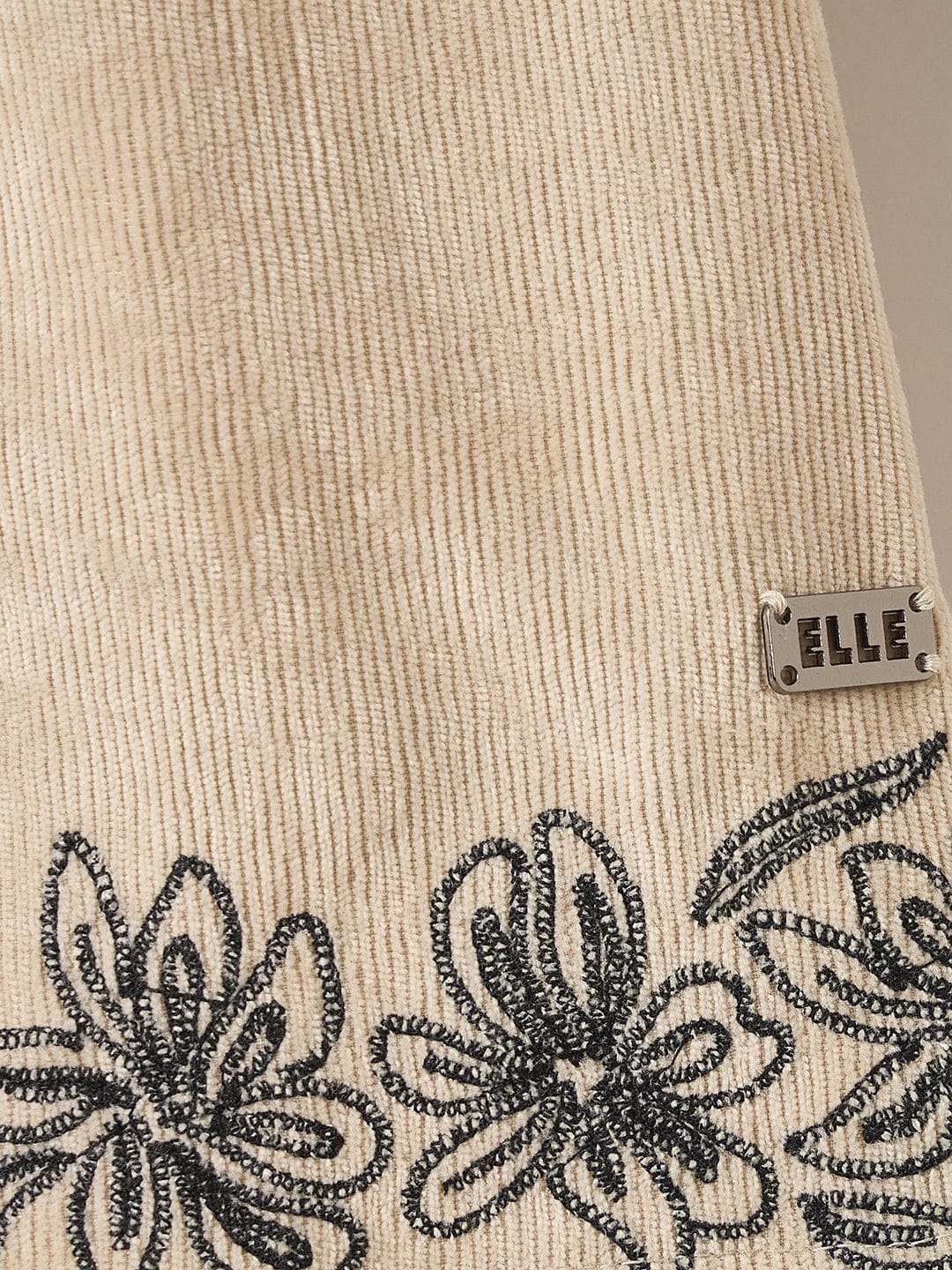 ELLE Girls Beige Embroidered Round Neck Dress