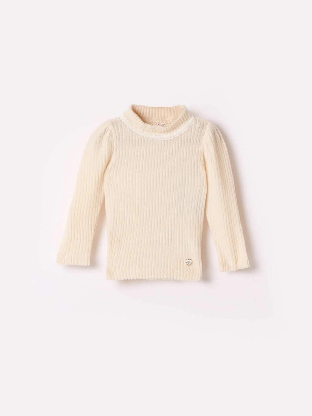 Elle Kids Beige Solid Crew Neck Sweater