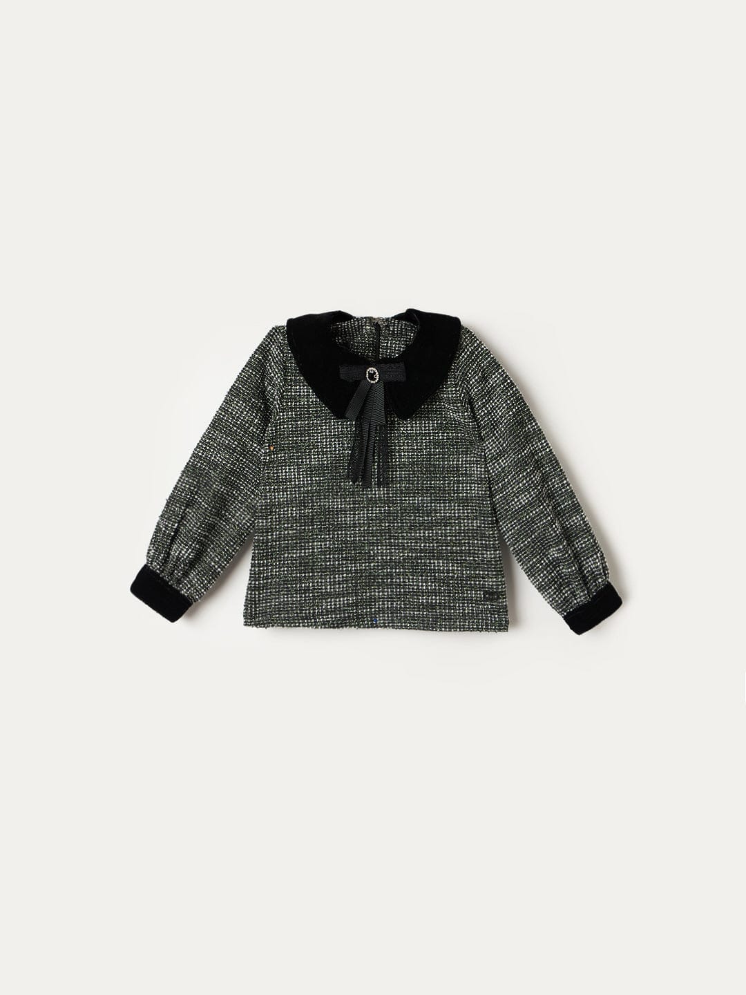 Elle Girls Regular Fit Black Embroidered Top