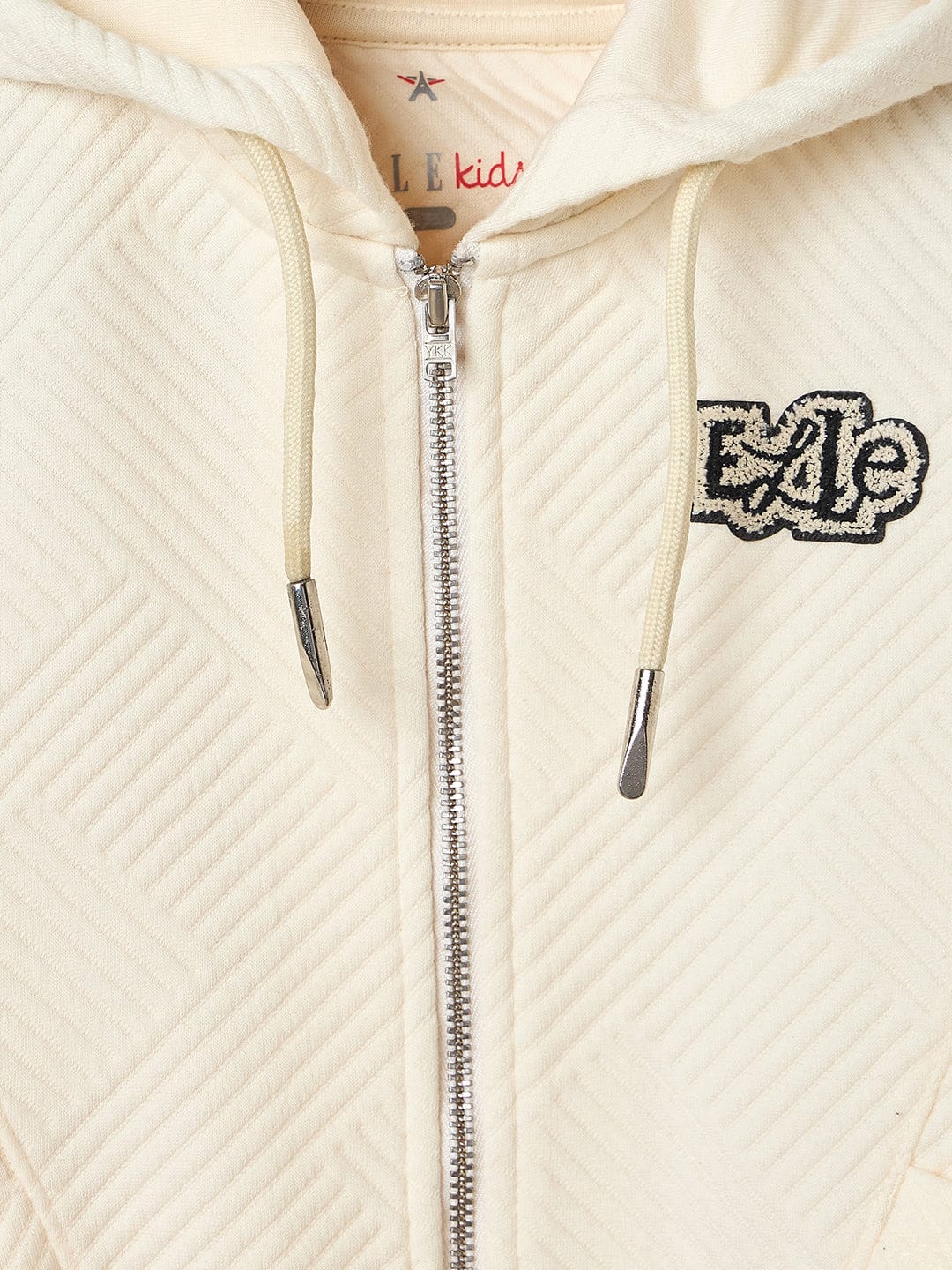 ELLE Girls Off White Badges And Embroidery Textured Sweatshirt