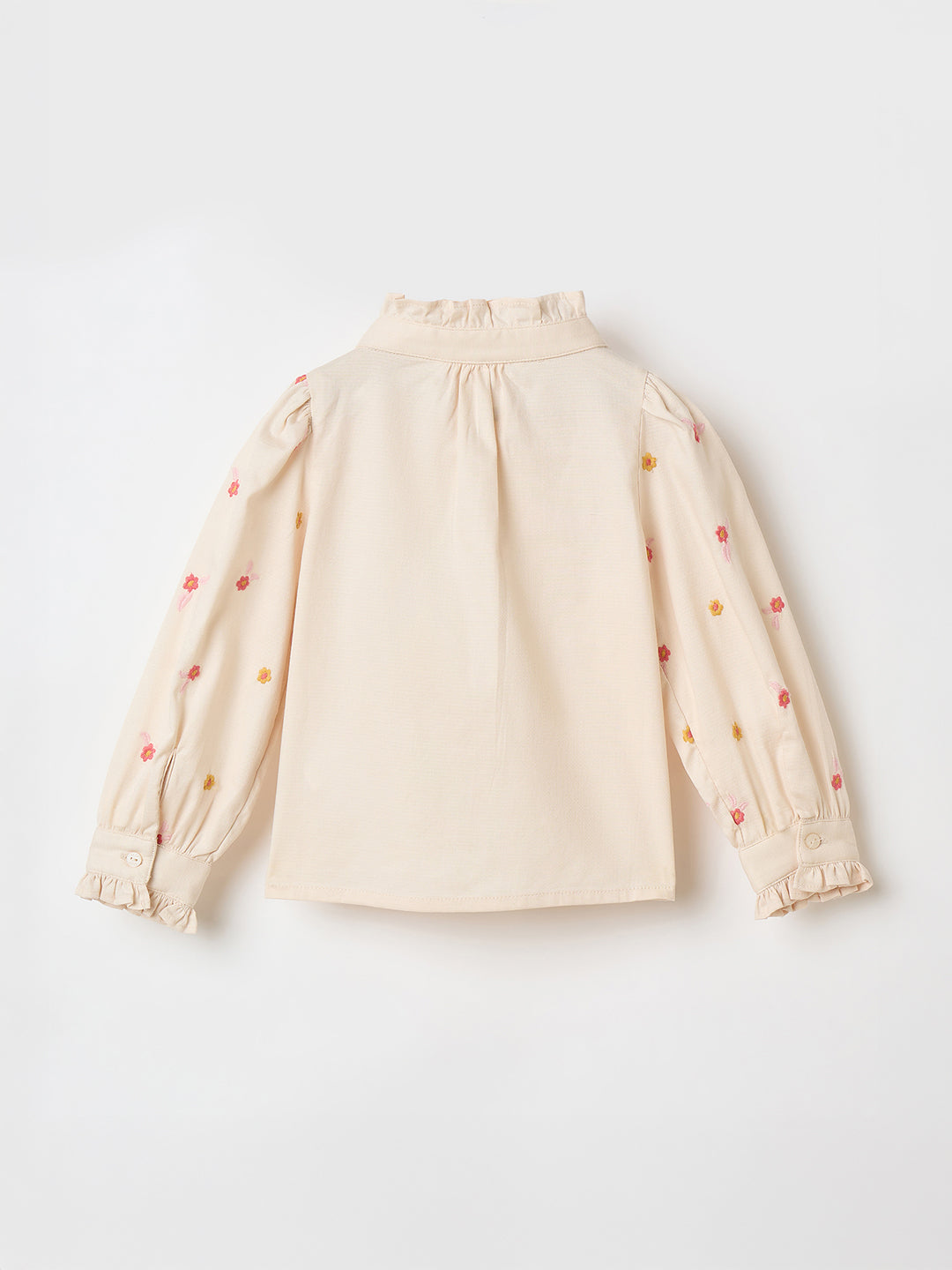 Elle Kids Cream Embroidered Band Collar Top