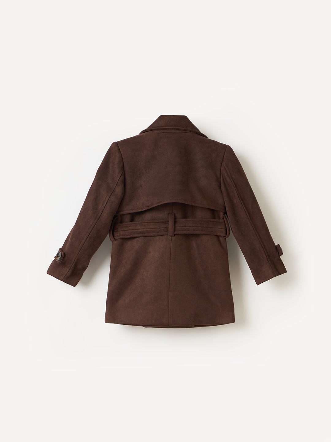Elle Kids Brown Solid Notched Lapel Overcoat