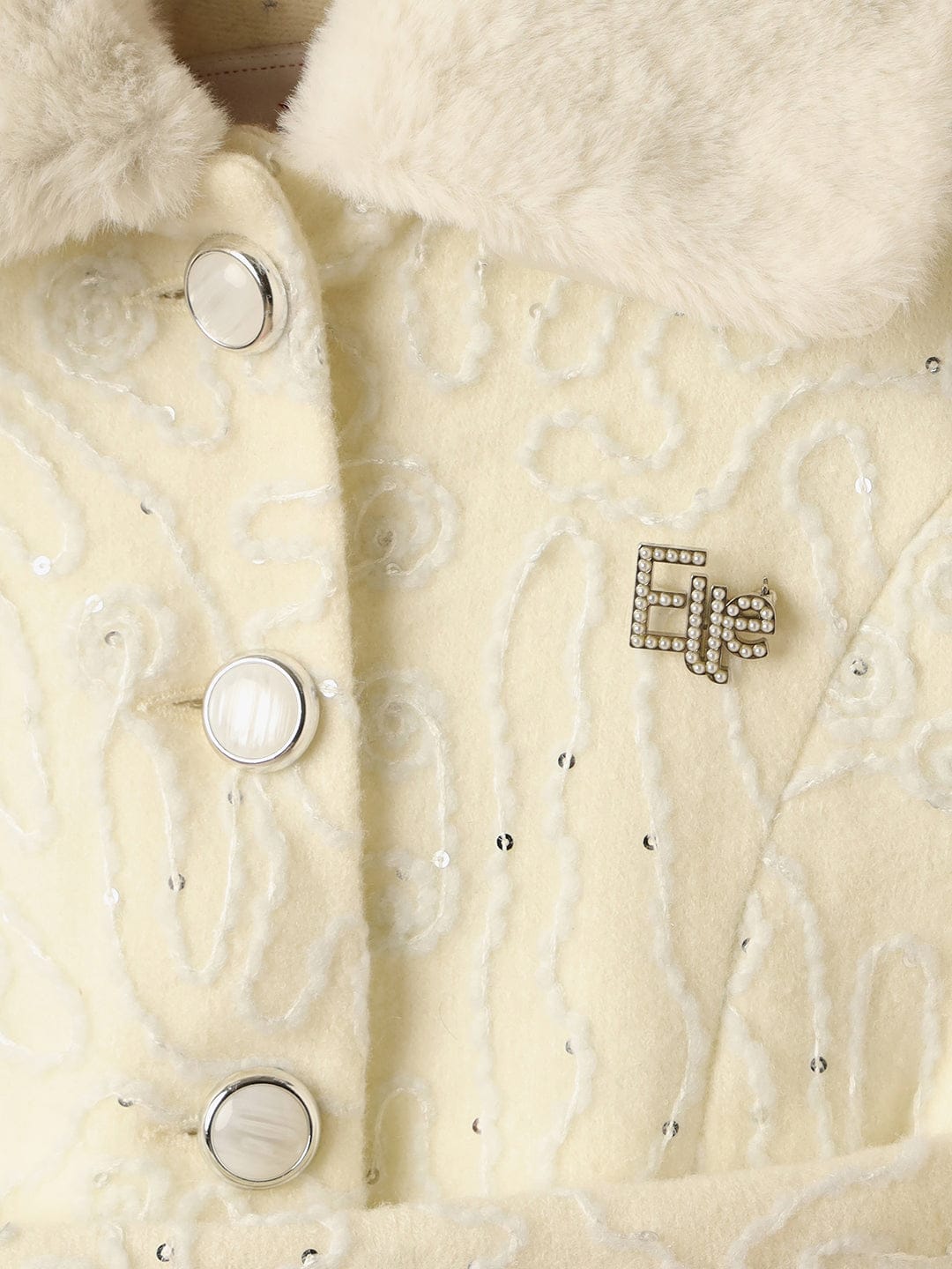 ELLE Girls Cream Knotch Collar Overcoat