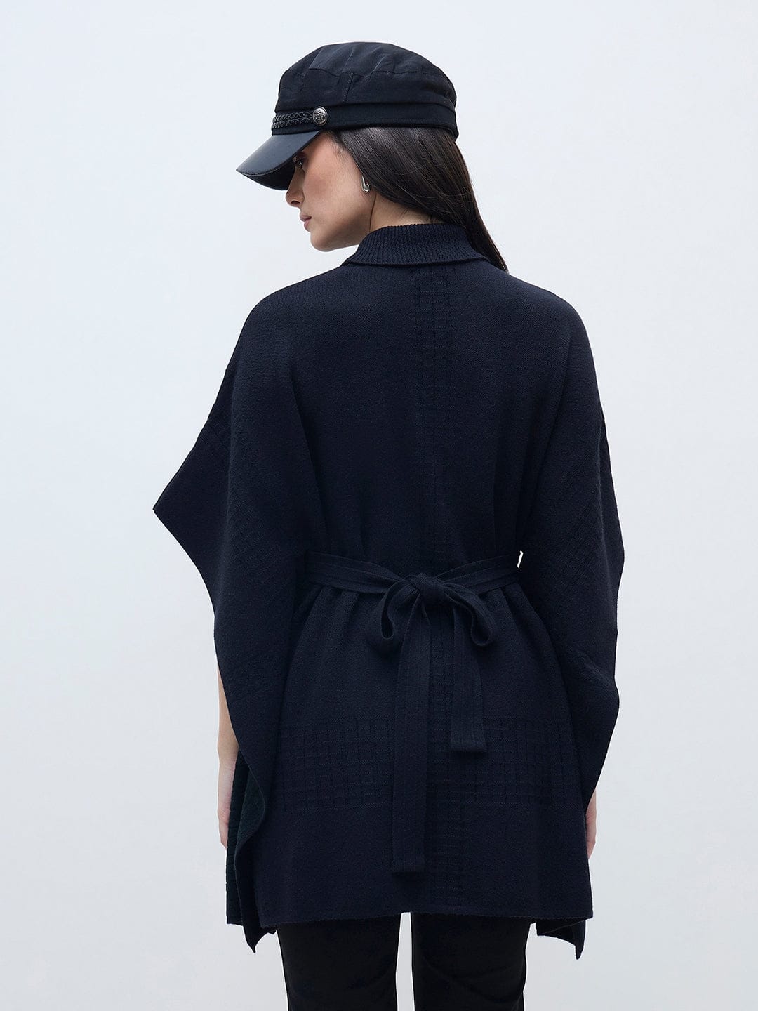 ELLE Women Black Blended Solid High Neck Flat Knitted Sweater