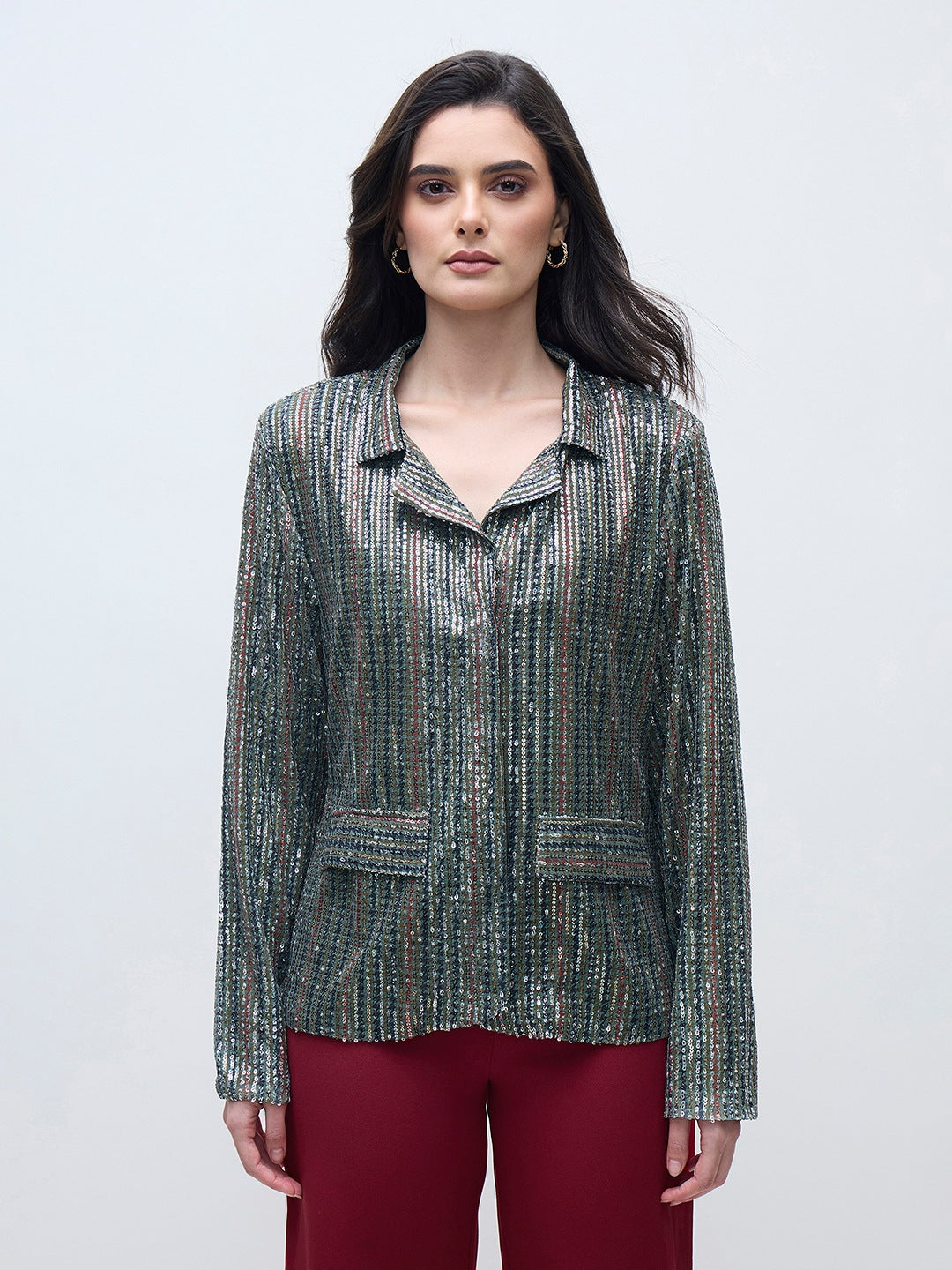 Elle Women Regular Fit Multicolour Stripes Blazer