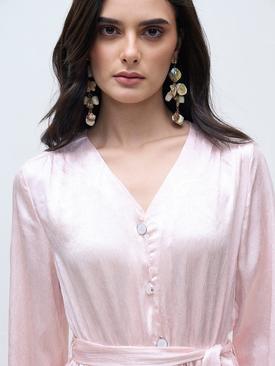 ELLE Women Light Pink Solid V neck Dress