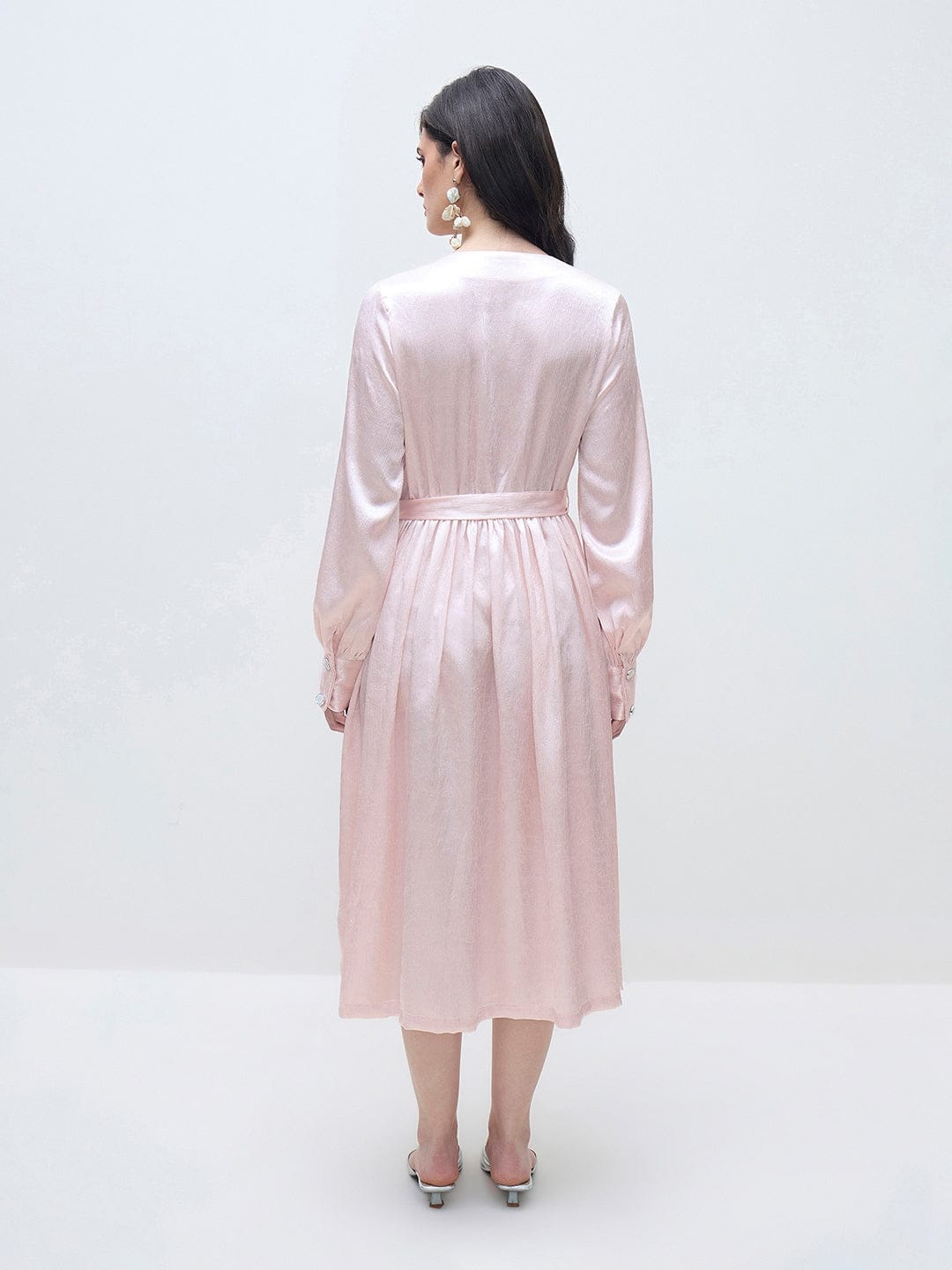 ELLE Women Light Pink Solid V neck Dress