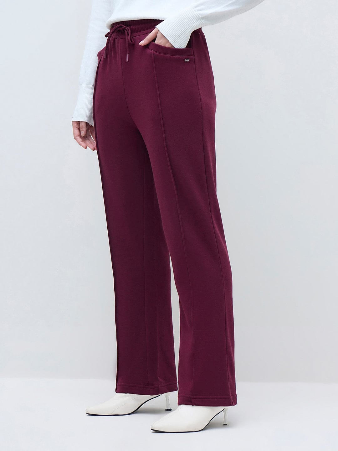 ELLE Womens Red Terry Solid Sweatpant