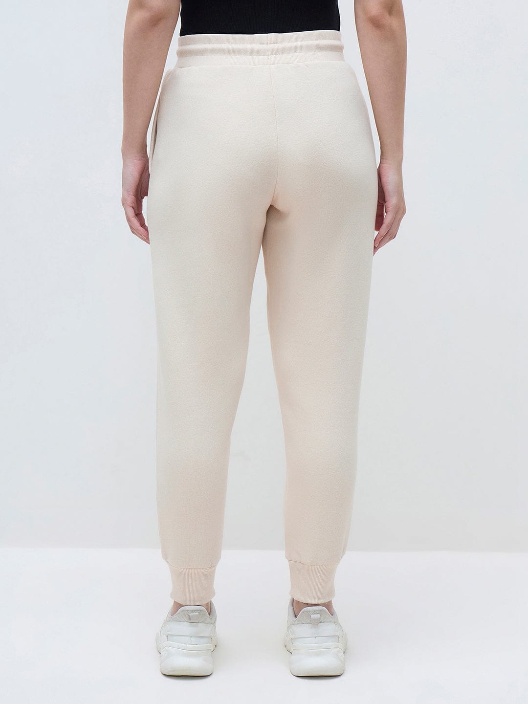 ELLE Women Cream Blended Solid Sweatpant