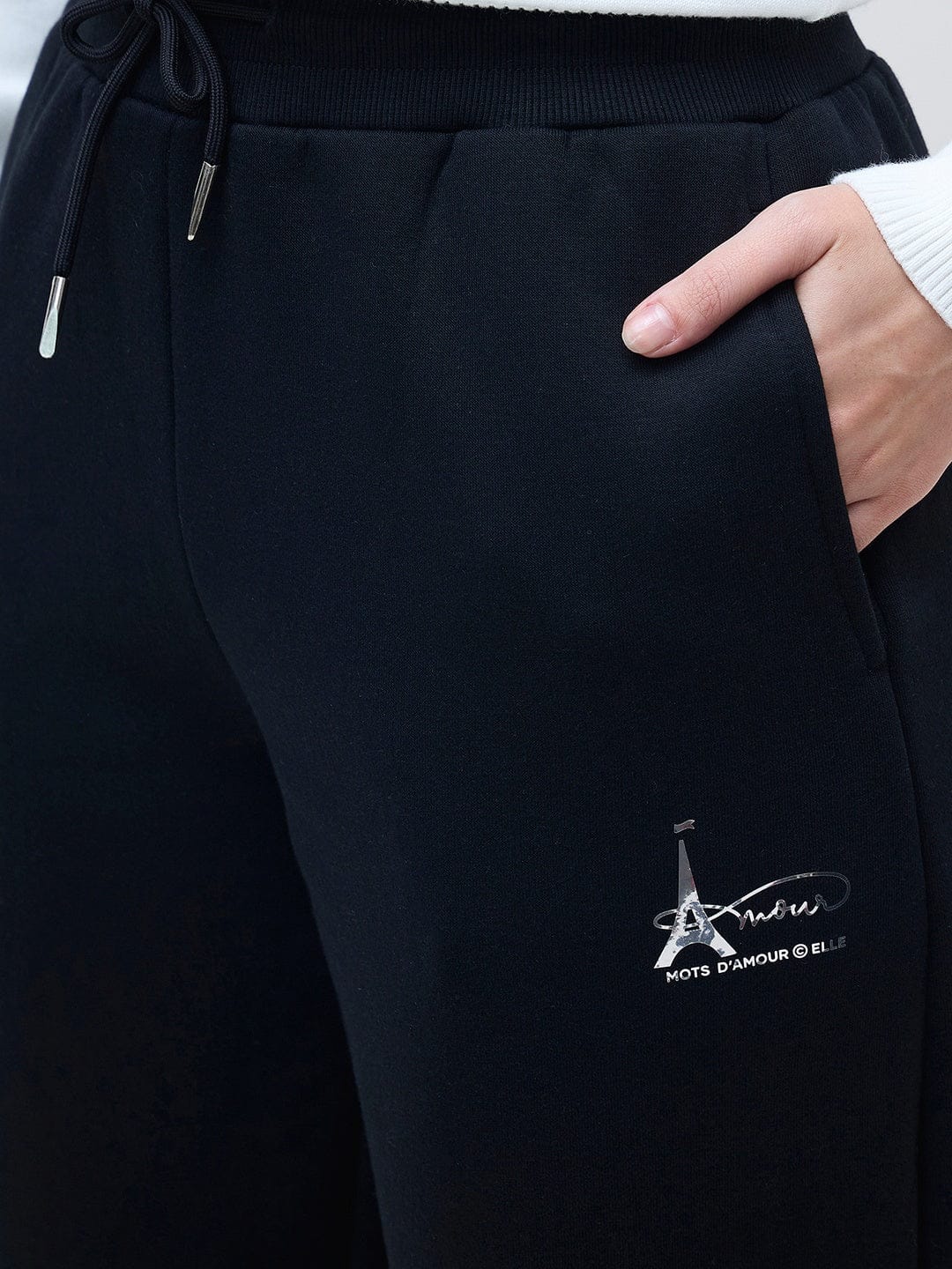 ELLE Women Black Blended Solid Sweatpant