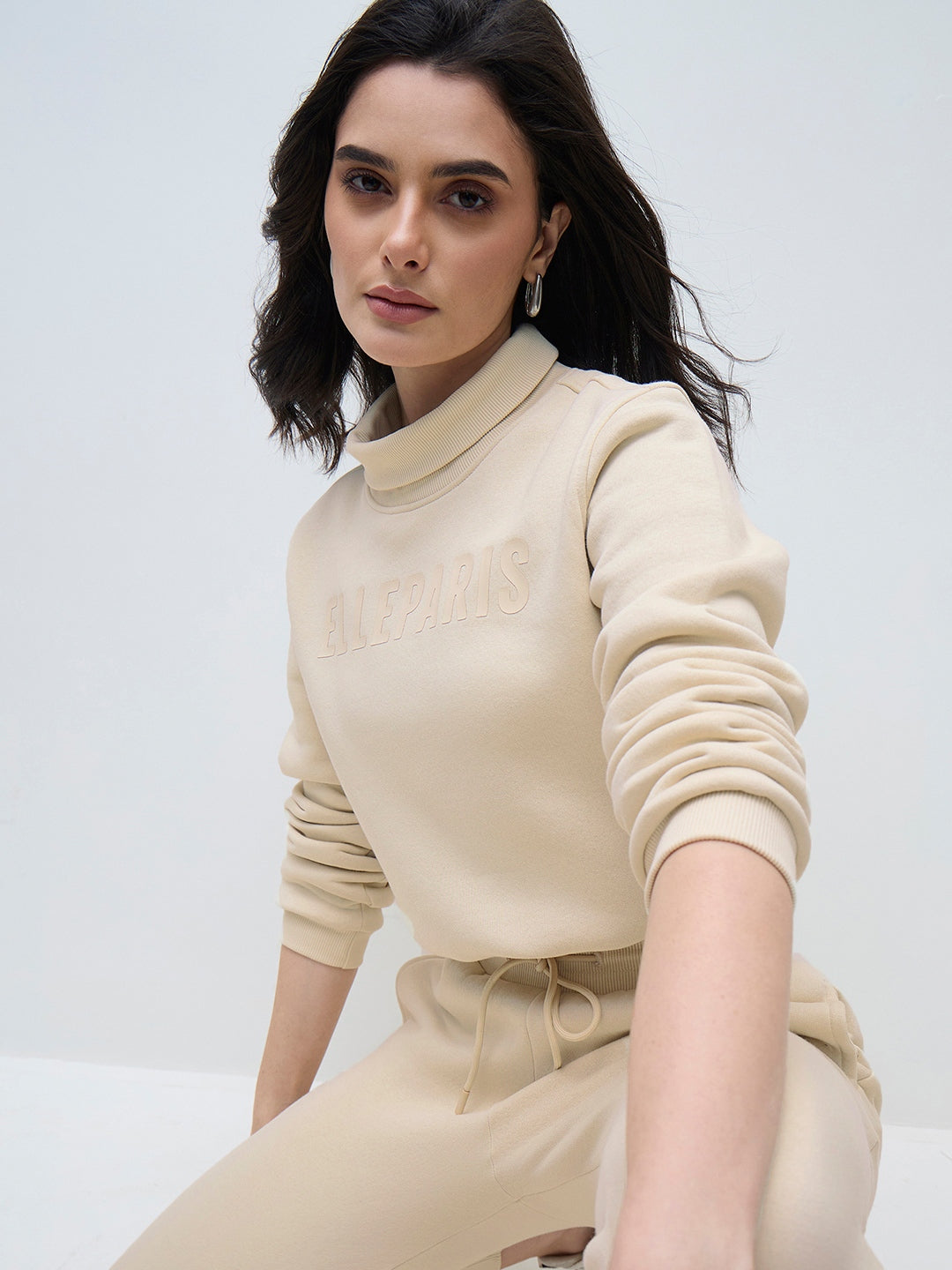 ELLE Women Cream Elle Branding Logo Sweatshirt