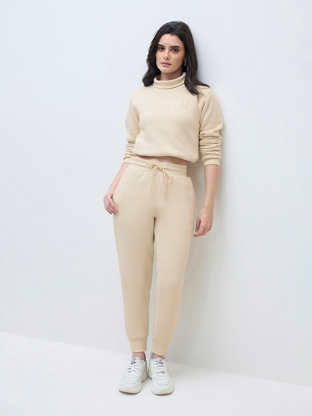 ELLE Women Cream Elle Branding Logo Sweatshirt