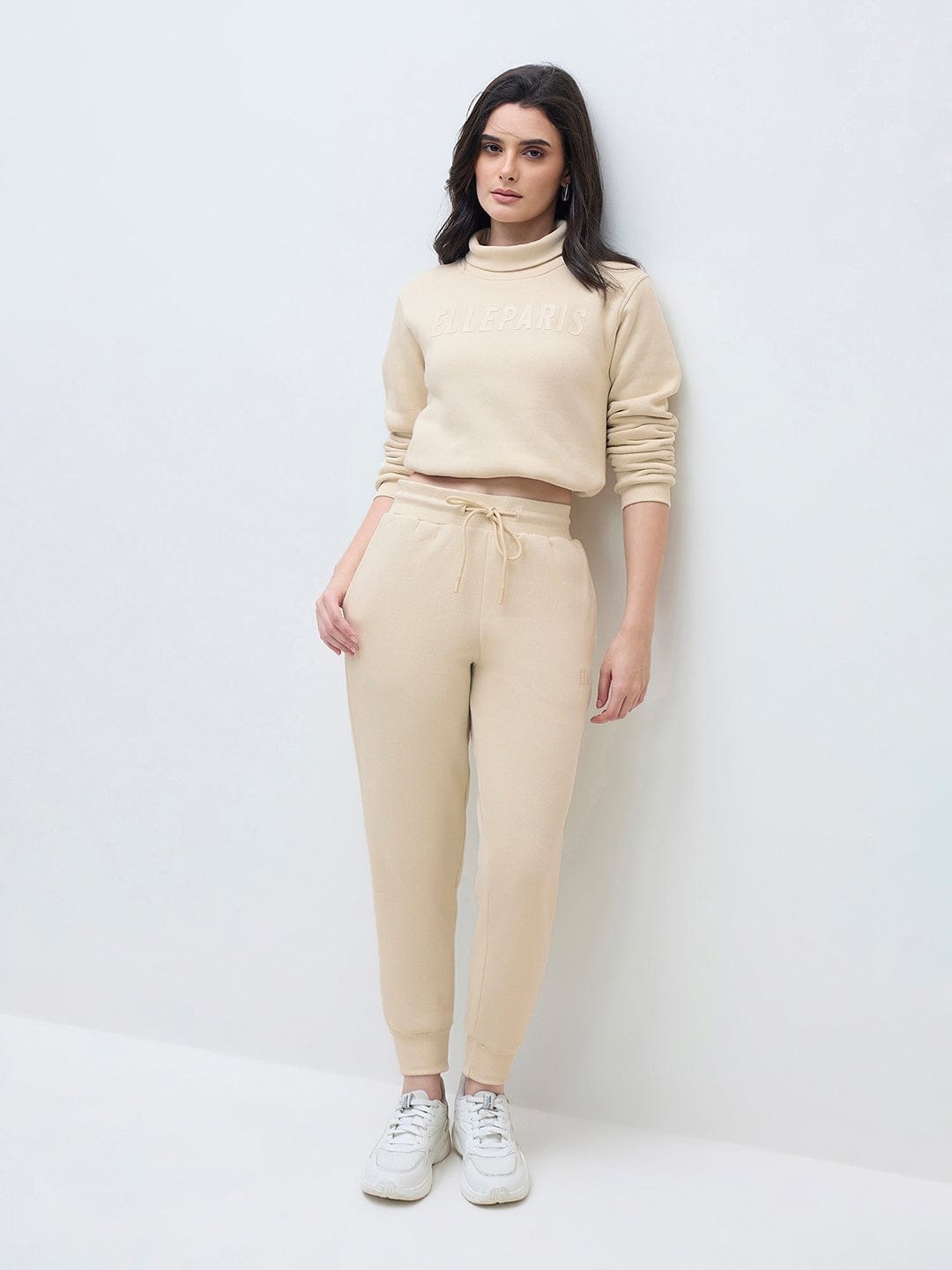 ELLE Women Cream Elle Branding Logo Sweatshirt