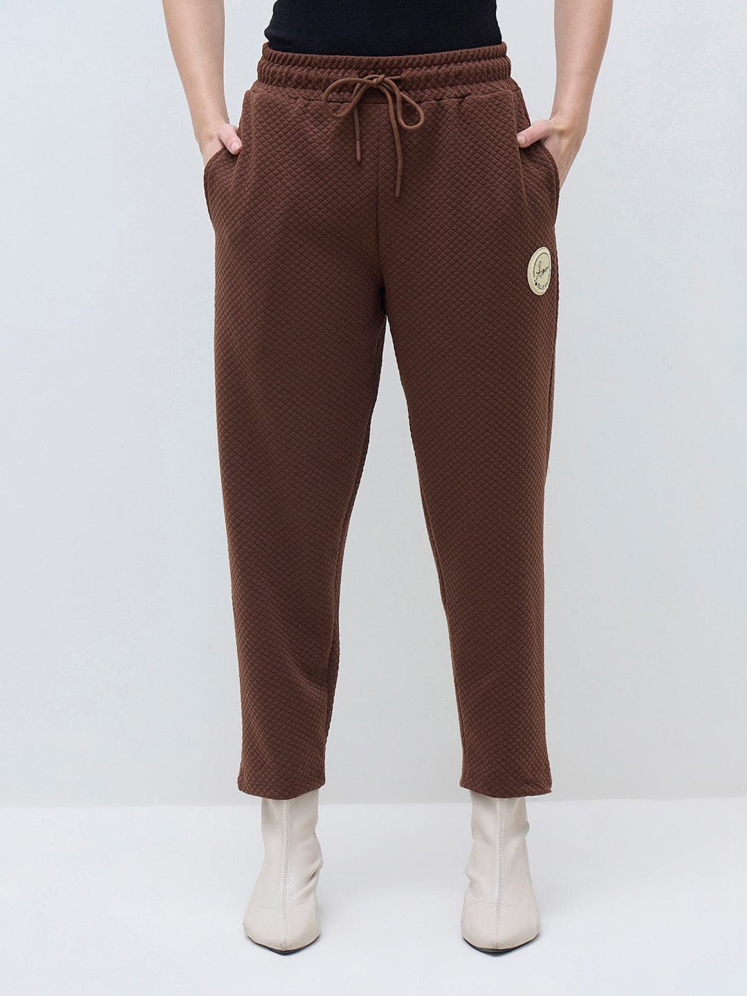 ELLE Women Brown Polyester Solid Sweatpant