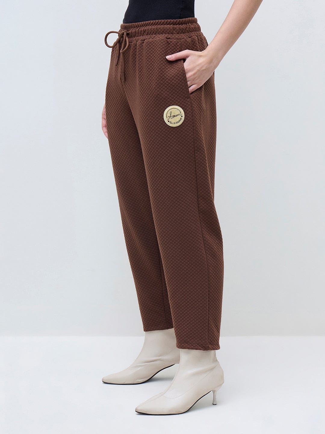 ELLE Women Brown Polyester Solid Sweatpant