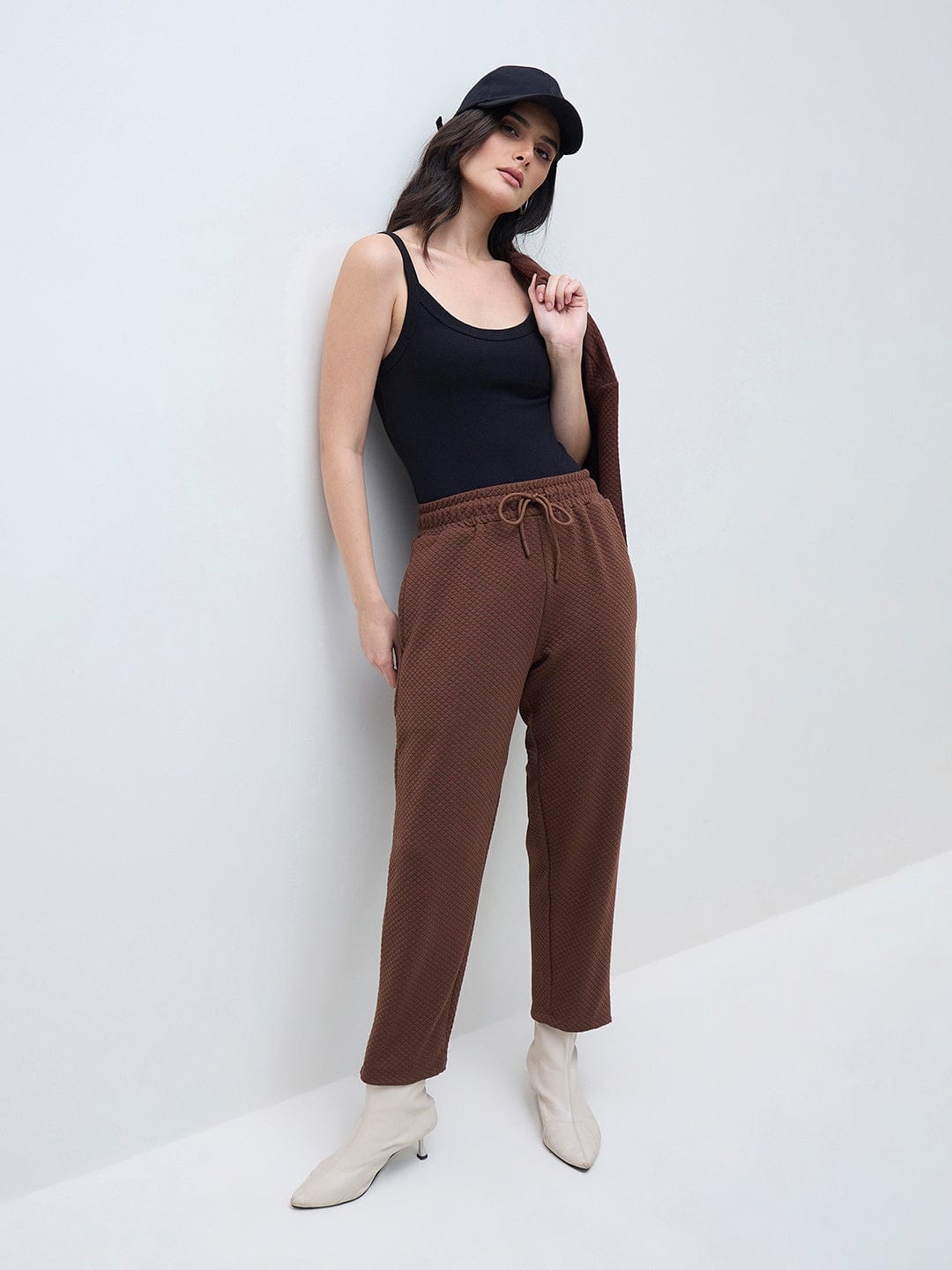 ELLE Women Brown Polyester Solid Sweatpant