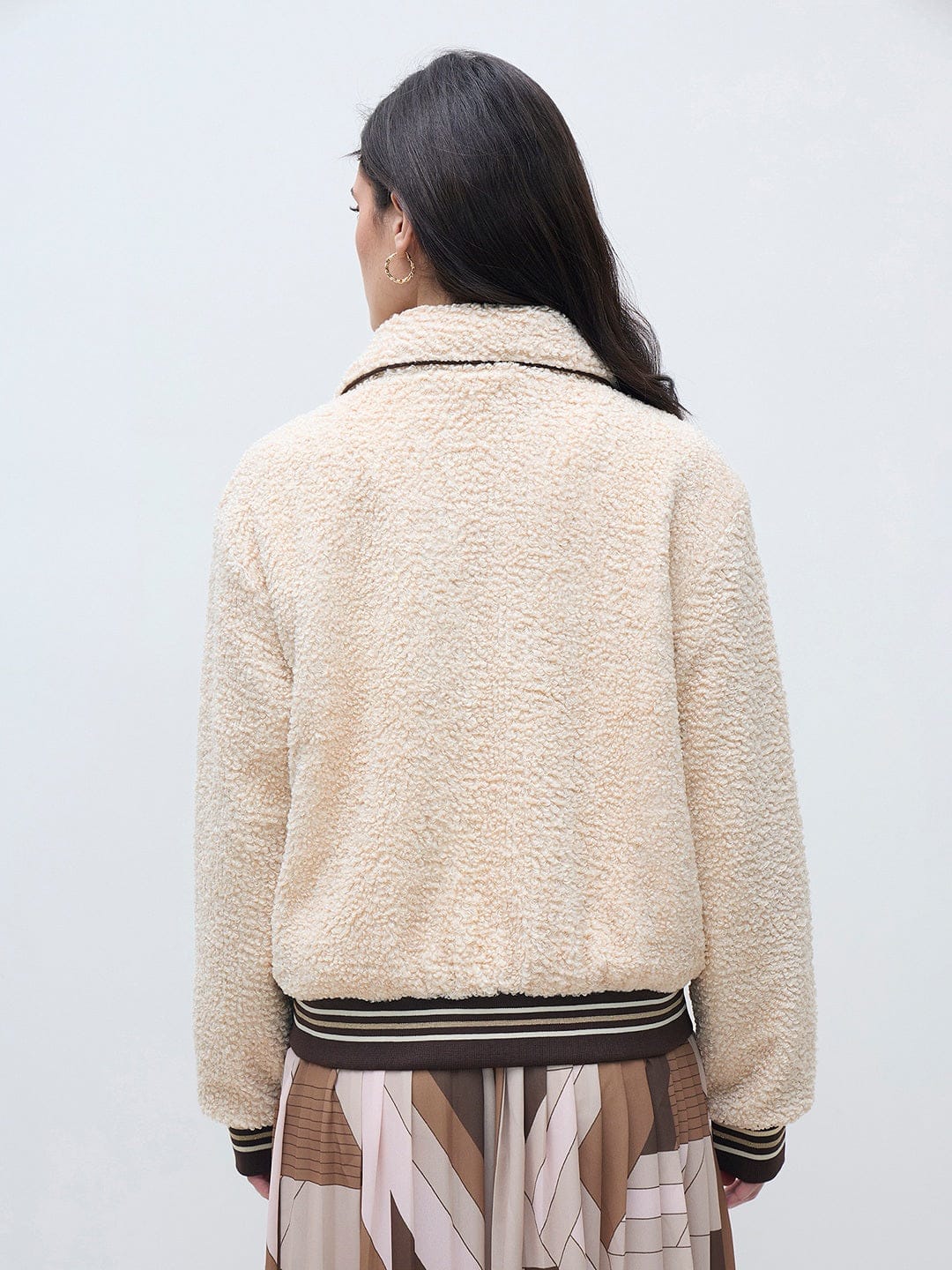 ELLE Women Cream Solid Shirt Collar Jacket