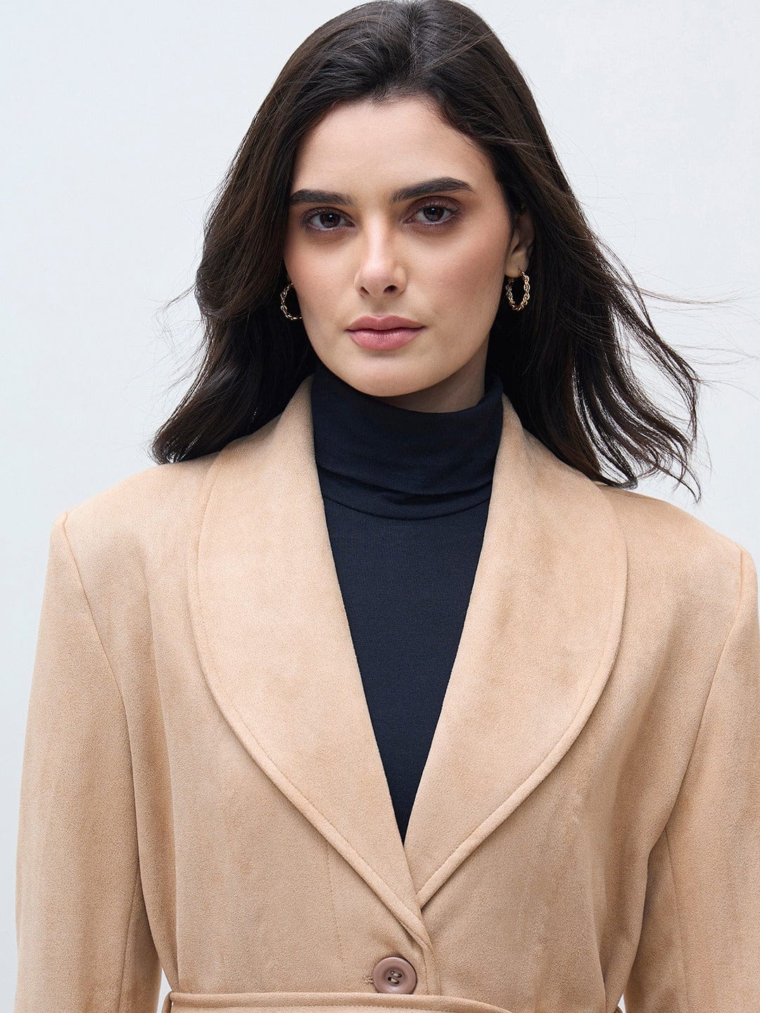 ELLE Women Brown Solid Overcoat