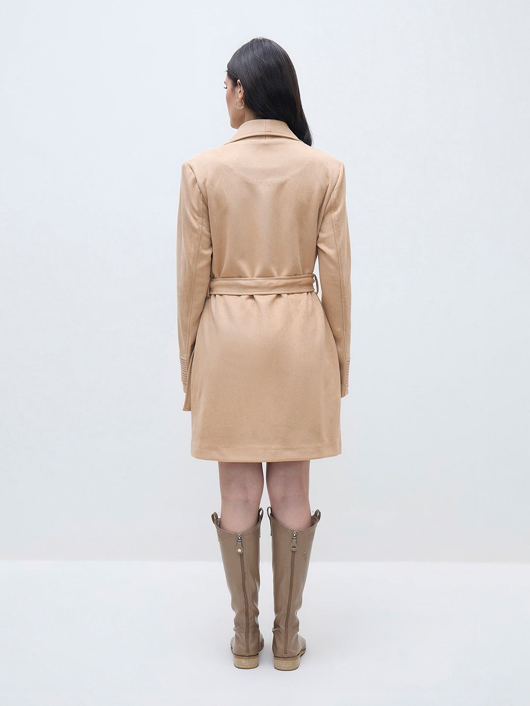 ELLE Women Brown Solid Overcoat