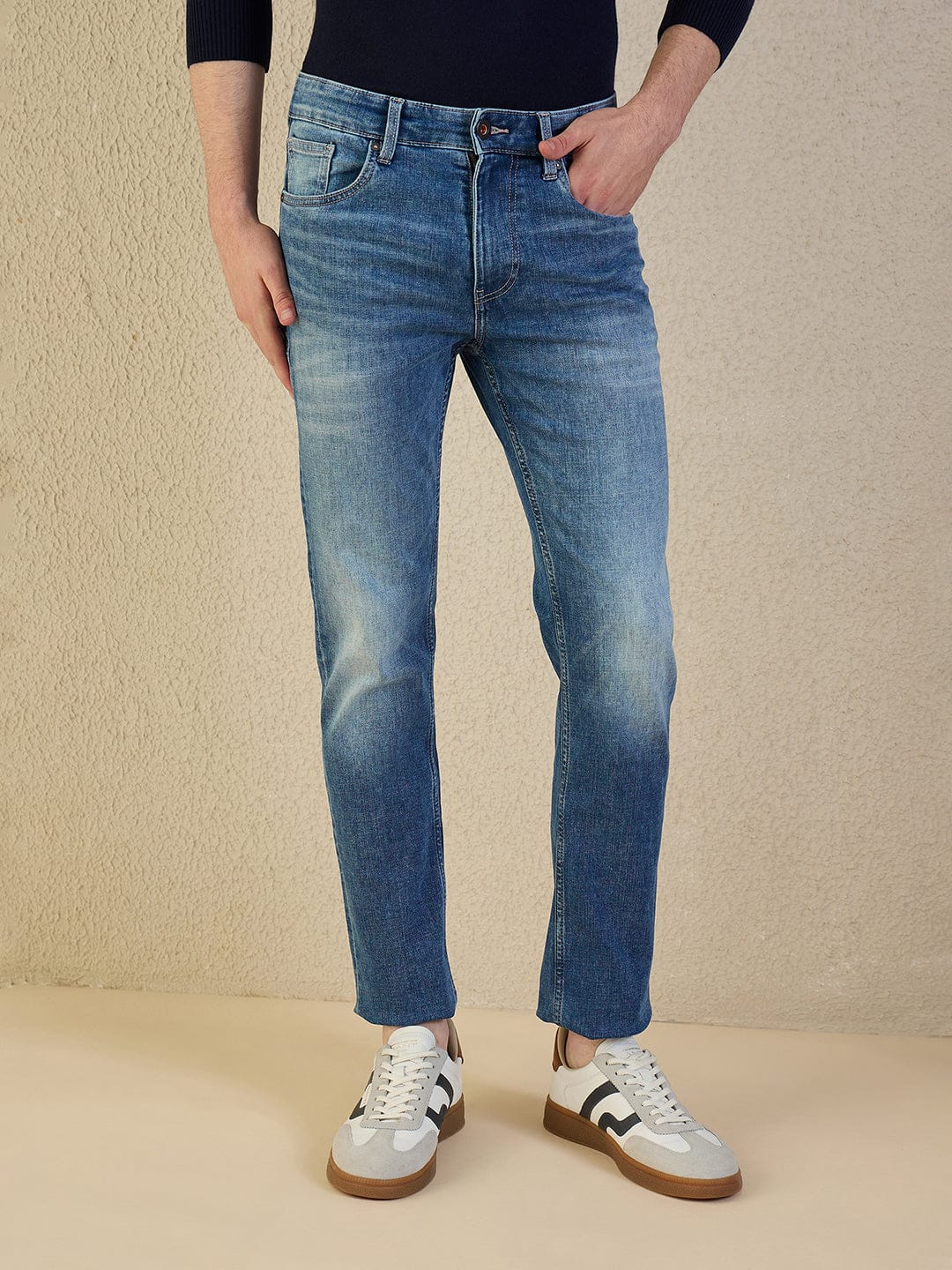 Iconic Men Navy Blue Solid Skinny Fit Jeans