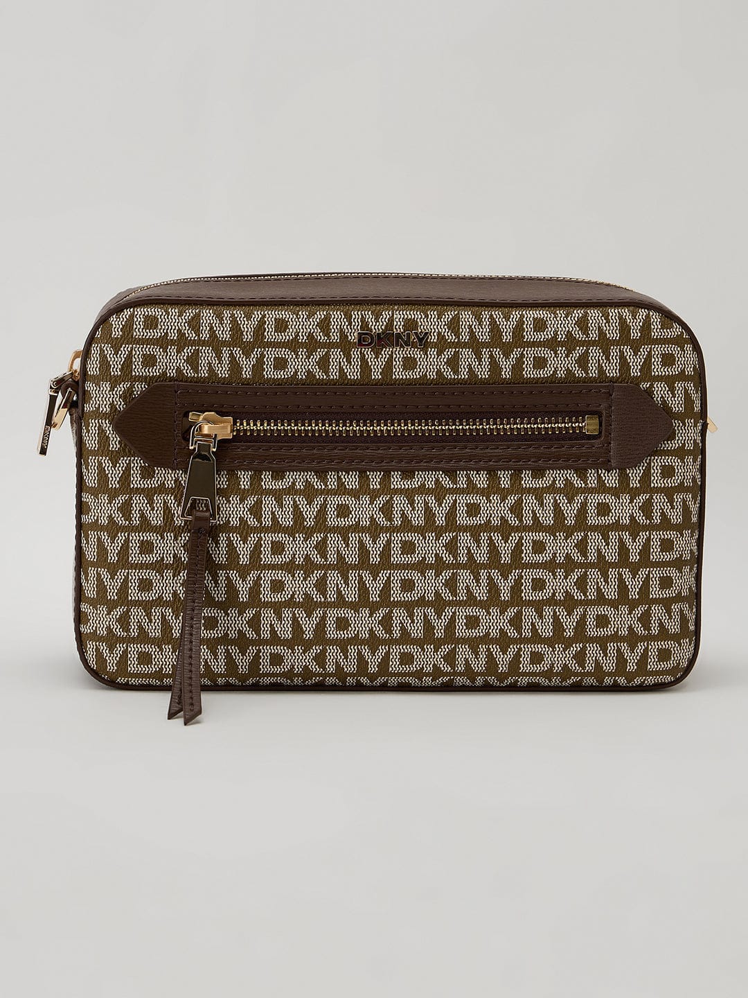 DKNY Brown Woven Logo Print Cross Body Bag