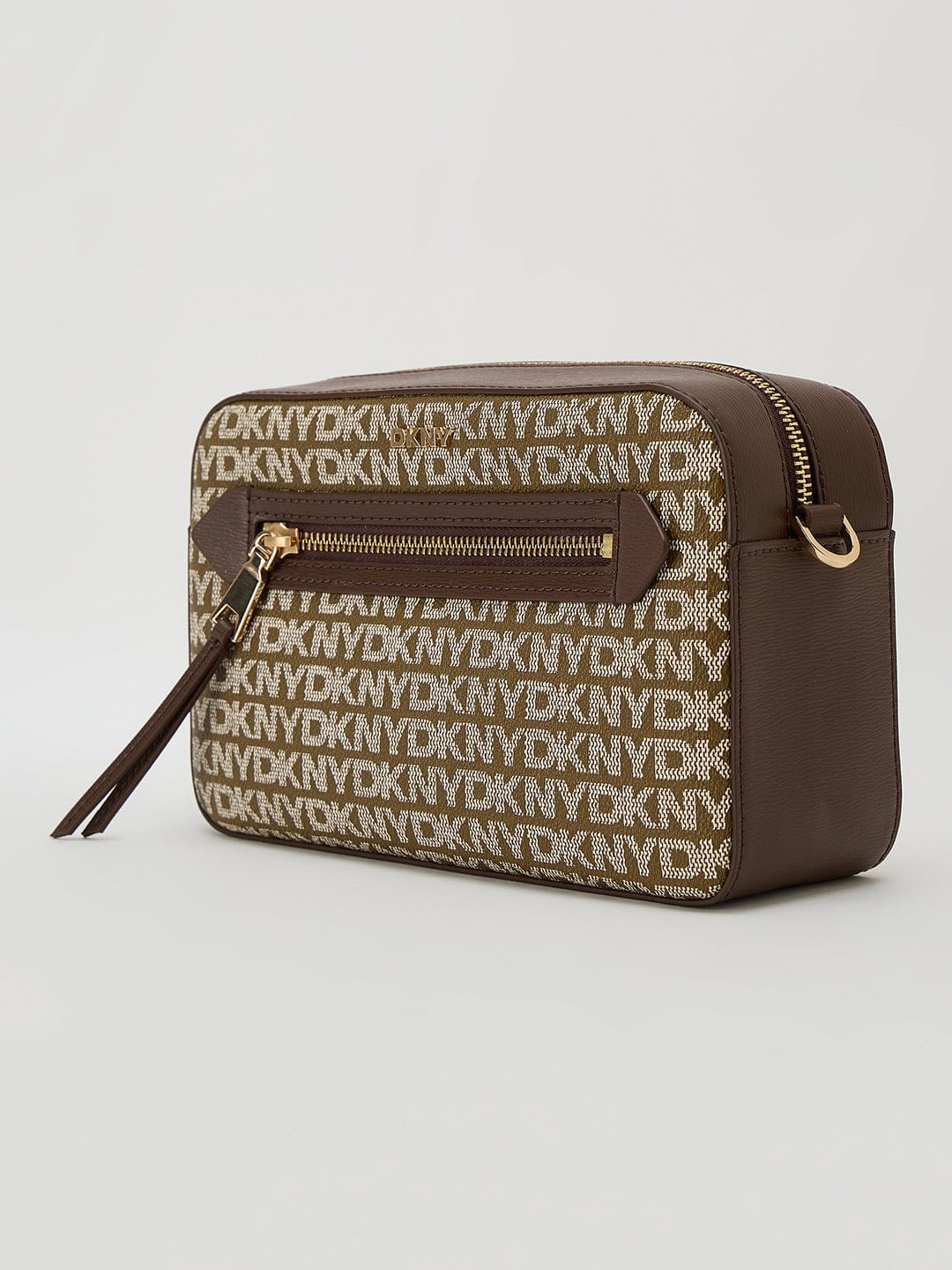 DKNY Brown Woven Logo Print Cross Body Bag