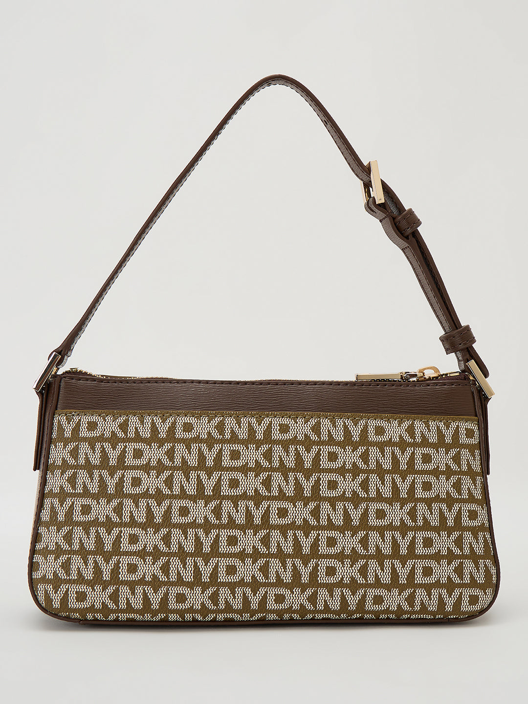 DKNY Brown Woven Logo Print Shoulder Bag