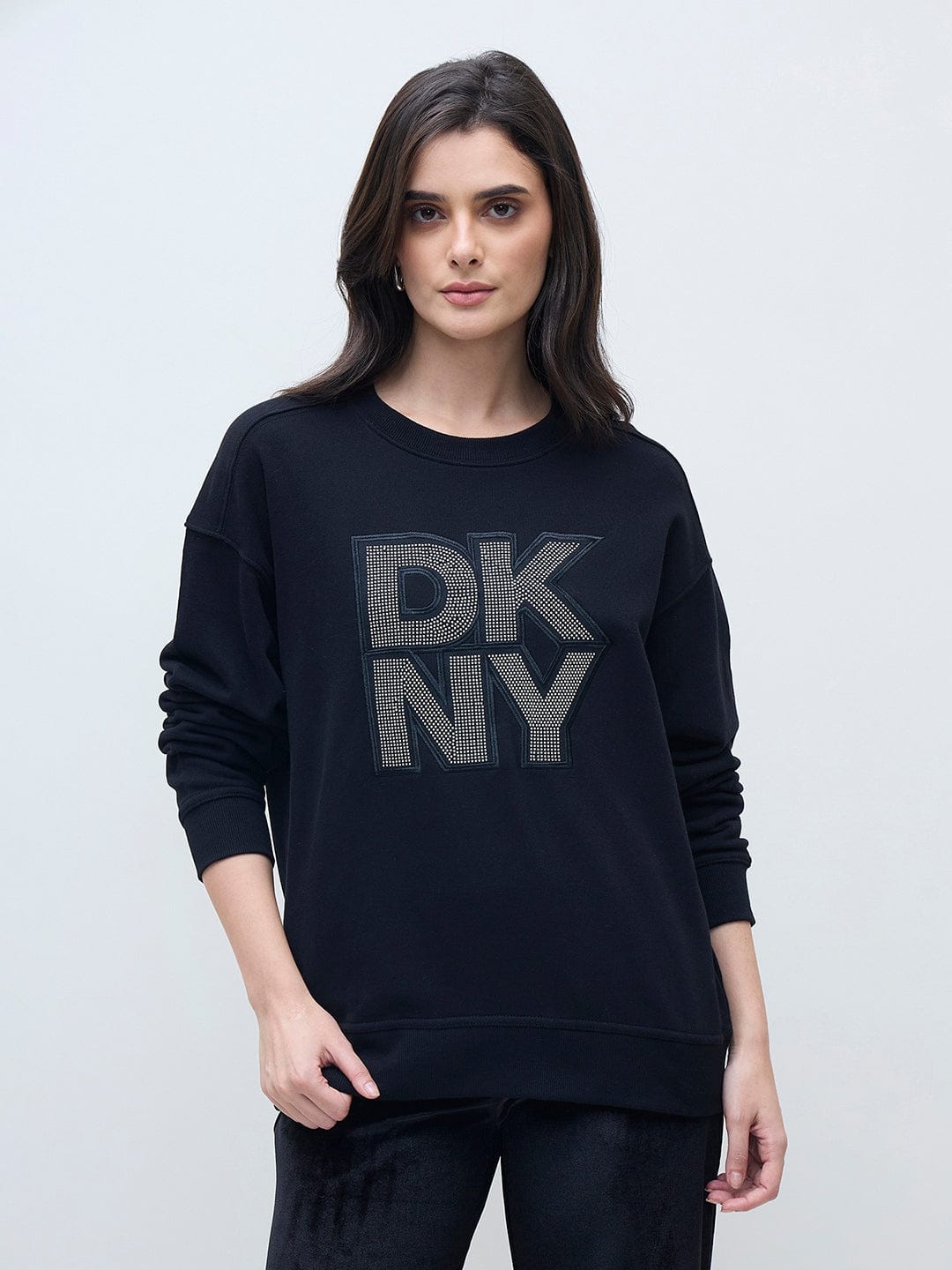 DKNY Women Black Applique Logo Sweatshirt