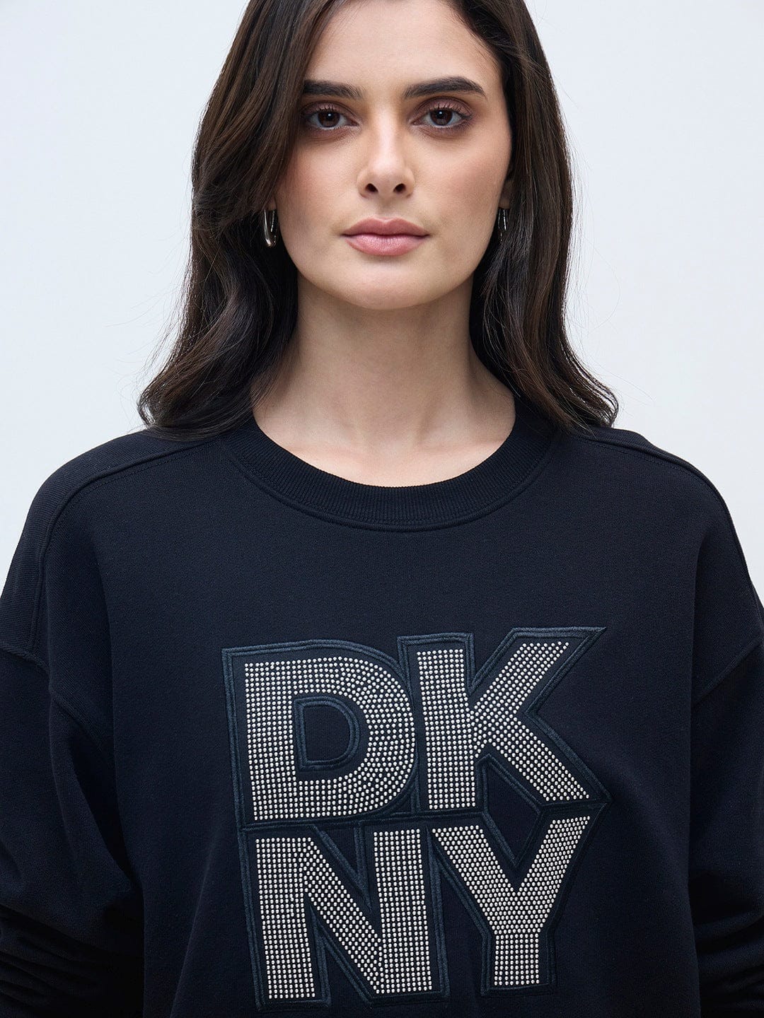 DKNY Women Black Applique Logo Sweatshirt