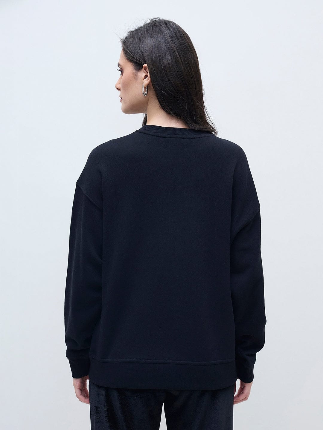 DKNY Women Black Applique Logo Sweatshirt