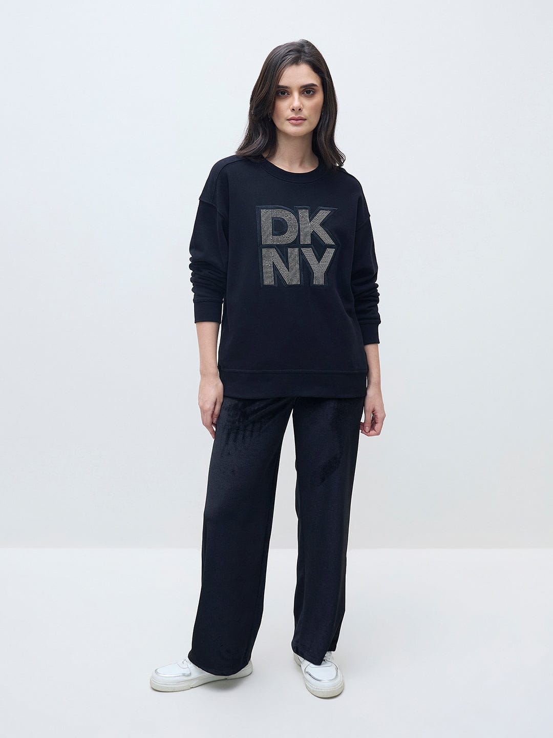 DKNY Women Black Applique Logo Sweatshirt