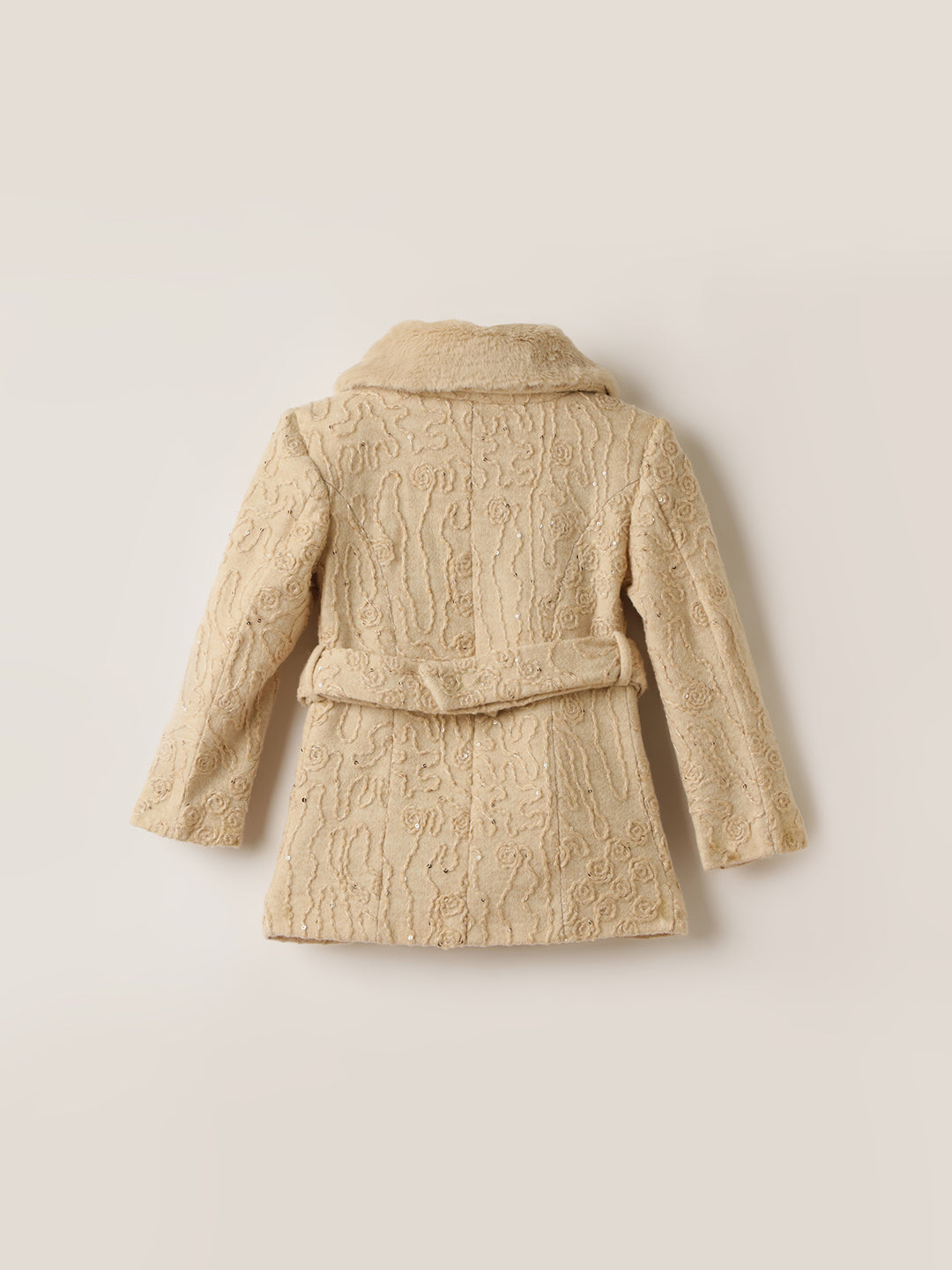 ELLE Girls Beige Regular Fit Knotch Collar Overcoat