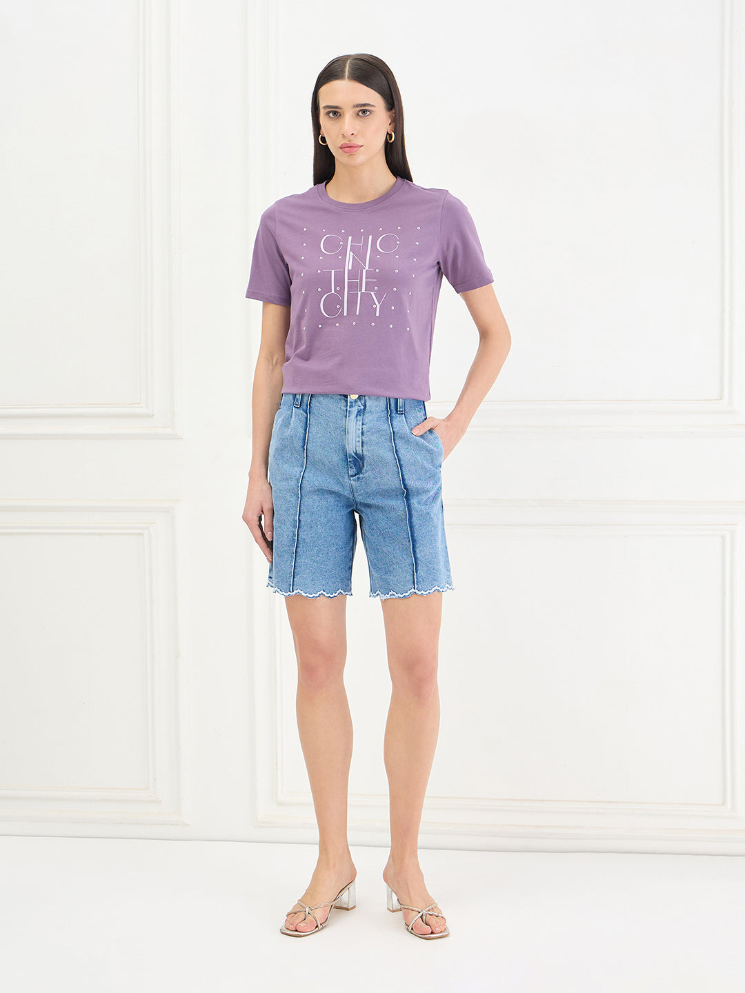 Elle Women Blue Solid Relaxed Fit Shorts