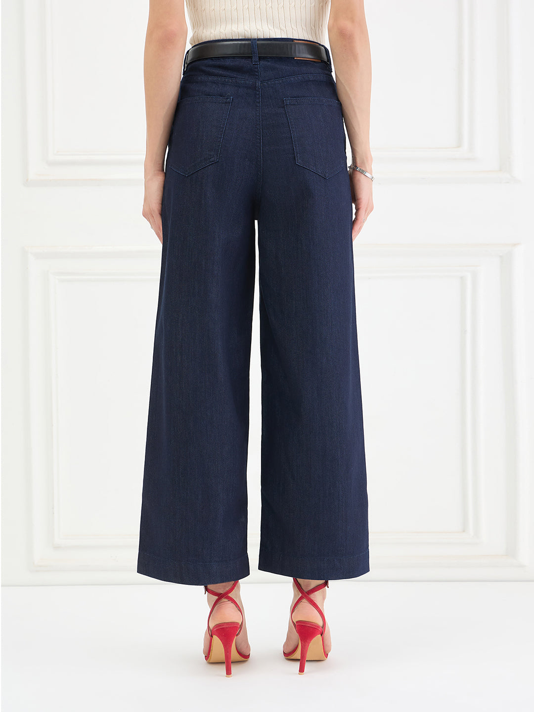 Iconic Women Navy Blue Flared Fit Mid Rise Jeans