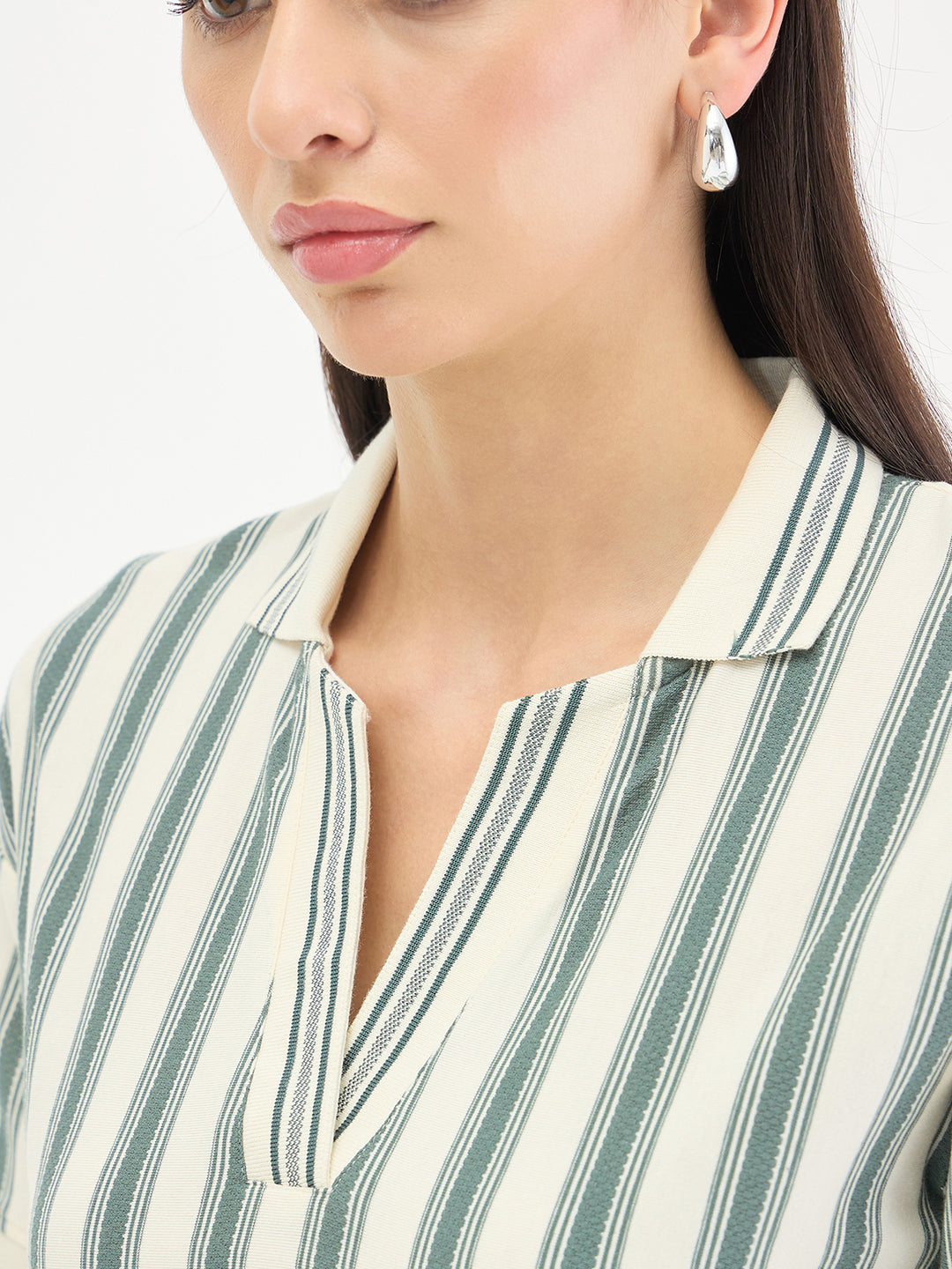 ICONIC Women Cotton Green Striped Top